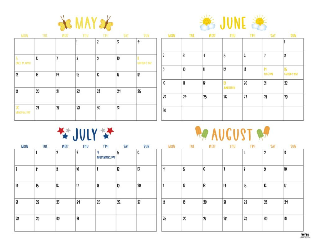 2025 Summer Calendars - 27 Free Printables | Printabulls in June July And August 2025 Calendar
