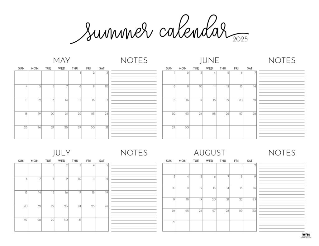 2025 Summer Calendars - 27 Free Printables | Printabulls with Calendar For May June And July 2025