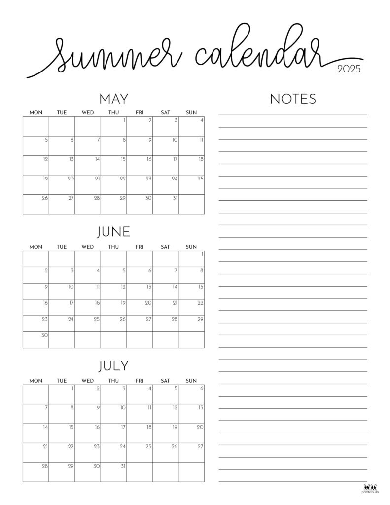 2025 Summer Calendars - 27 Free Printables | Printabulls within June To August Calendar 2025