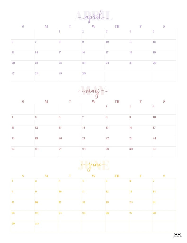 2025 Three Month/Quarterly Calendars - 36 Free Cals | Printabulls for Show Me A Calendar Of June 2025