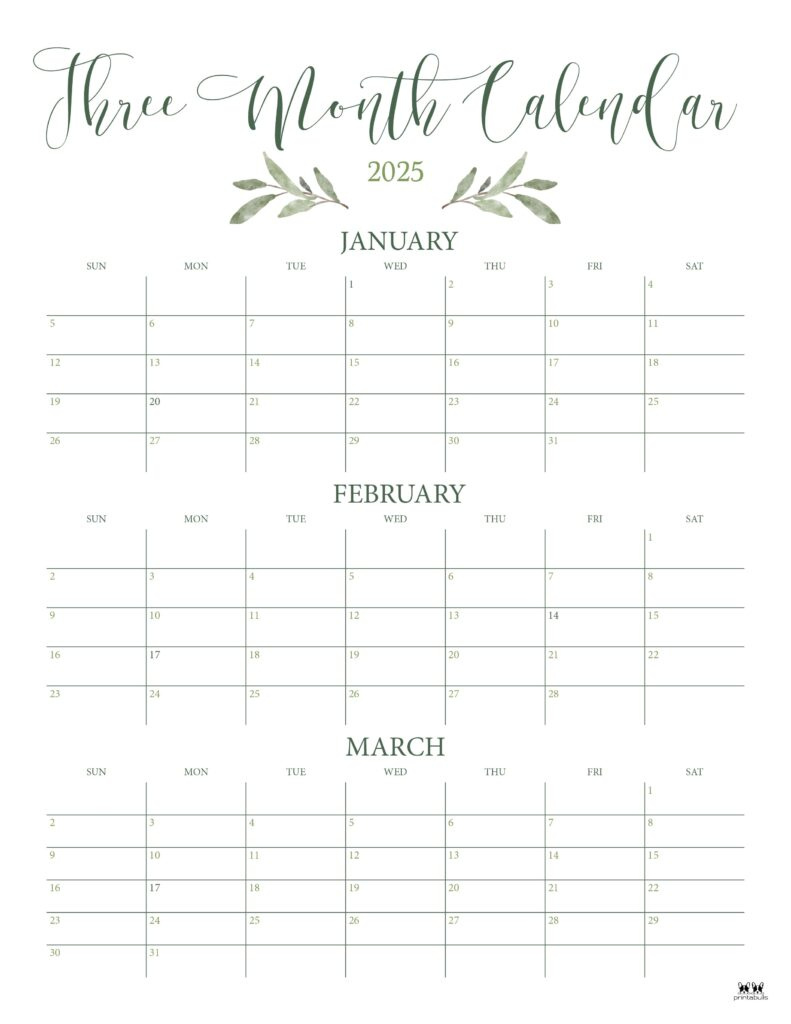 2025 Three Month/Quarterly Calendars - 36 Free Cals | Printabulls inside 3 Month Calendar Printable June July August 2025