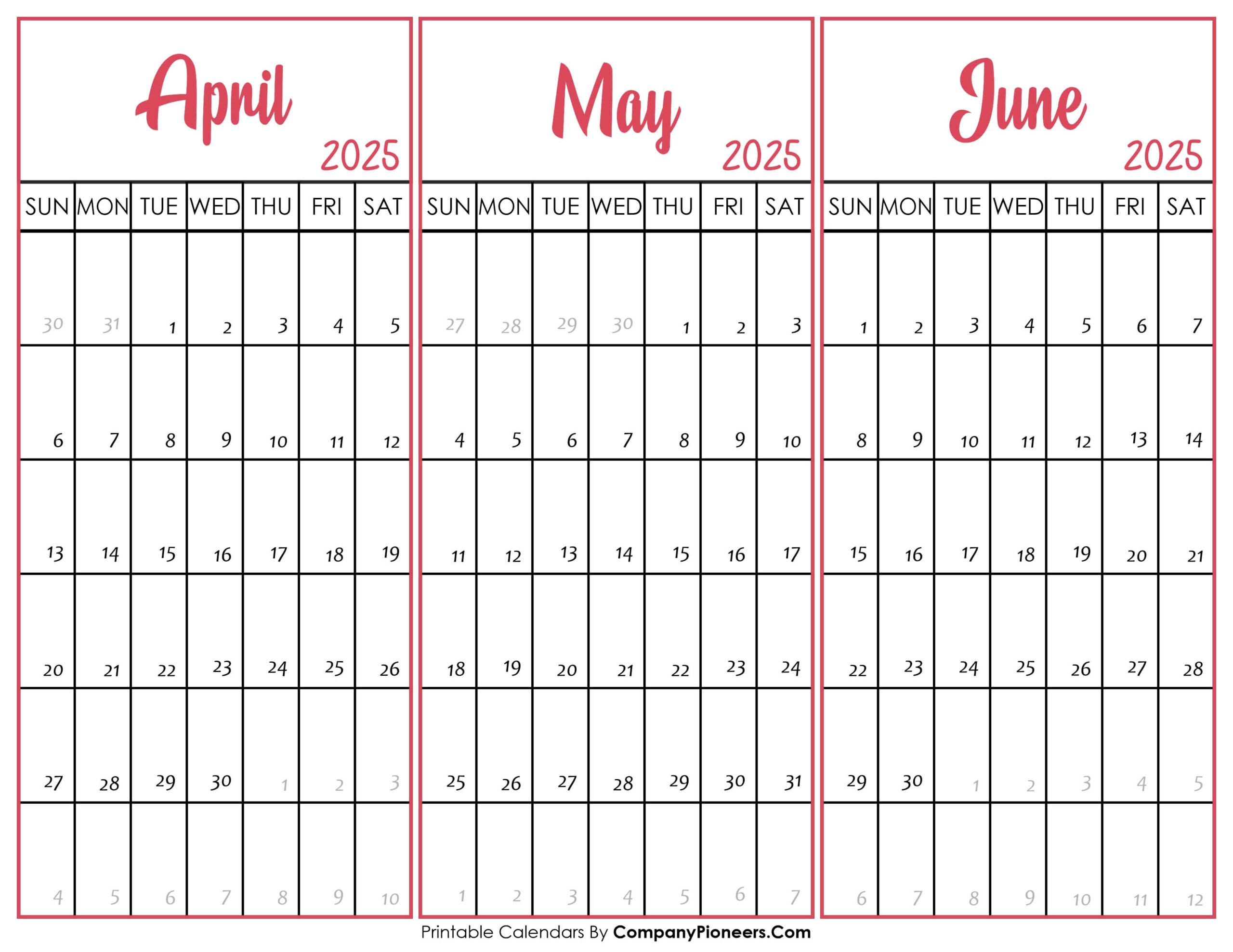 April May June 2025 Calendar Printable - Template intended for April To June 2025 Calendar