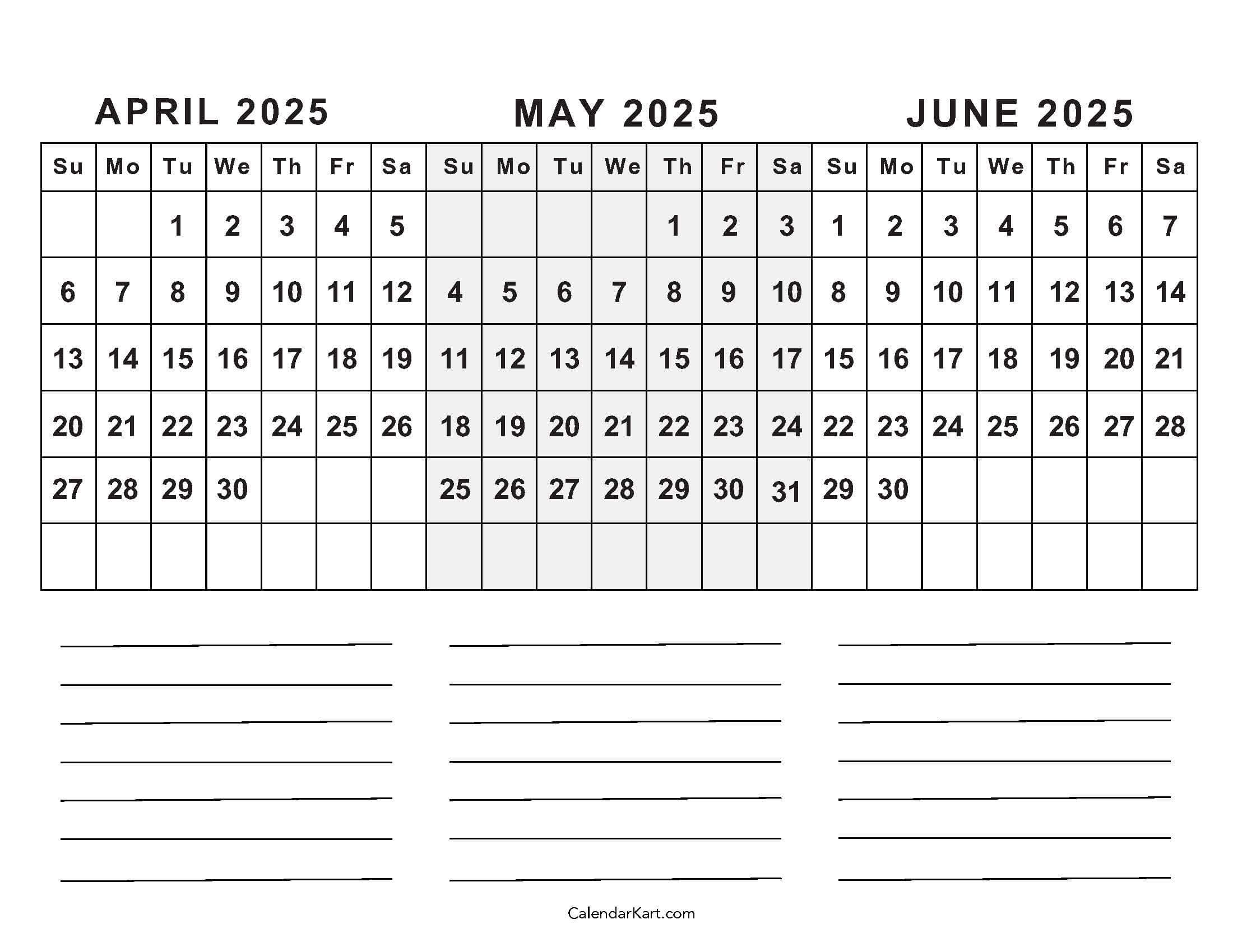 April To June 2025 Calendars (Q2): Free Printables with regard to April To June 2025 Calendar