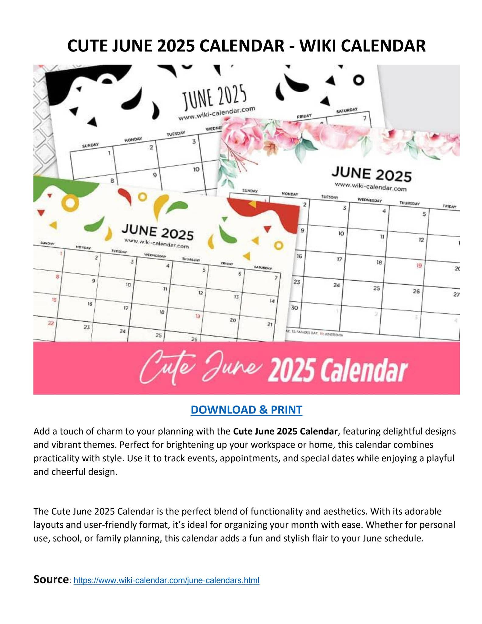 Cute June 2025 Calendar - Wiki Calendarwiki Calendar - Issuu for June 2025 Calendar Wiki