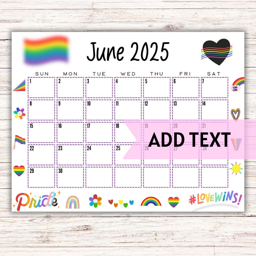 Editable June 2025 Calendar | Lgbtq+ Month Planner | Printable Pride Month June Calendar | Pride Calendar | 2025 Wall Calendar | Pride Month - Etsy for June Lgbt Pride Month Calendar 2025