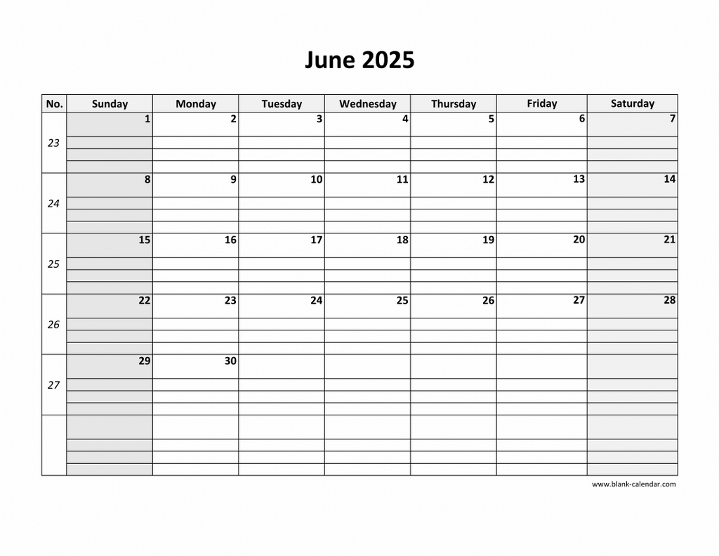 Free Download Printable June 2025 Calendar, Large Box Grid, Space with regard to June 2025 Calendar With Lines