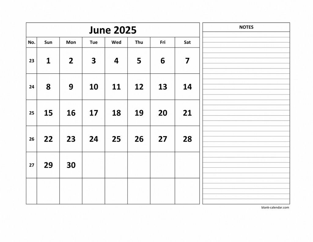 Free Download Printable June 2025 Calendar, Large Space For inside June 2025 Calendar With Notes