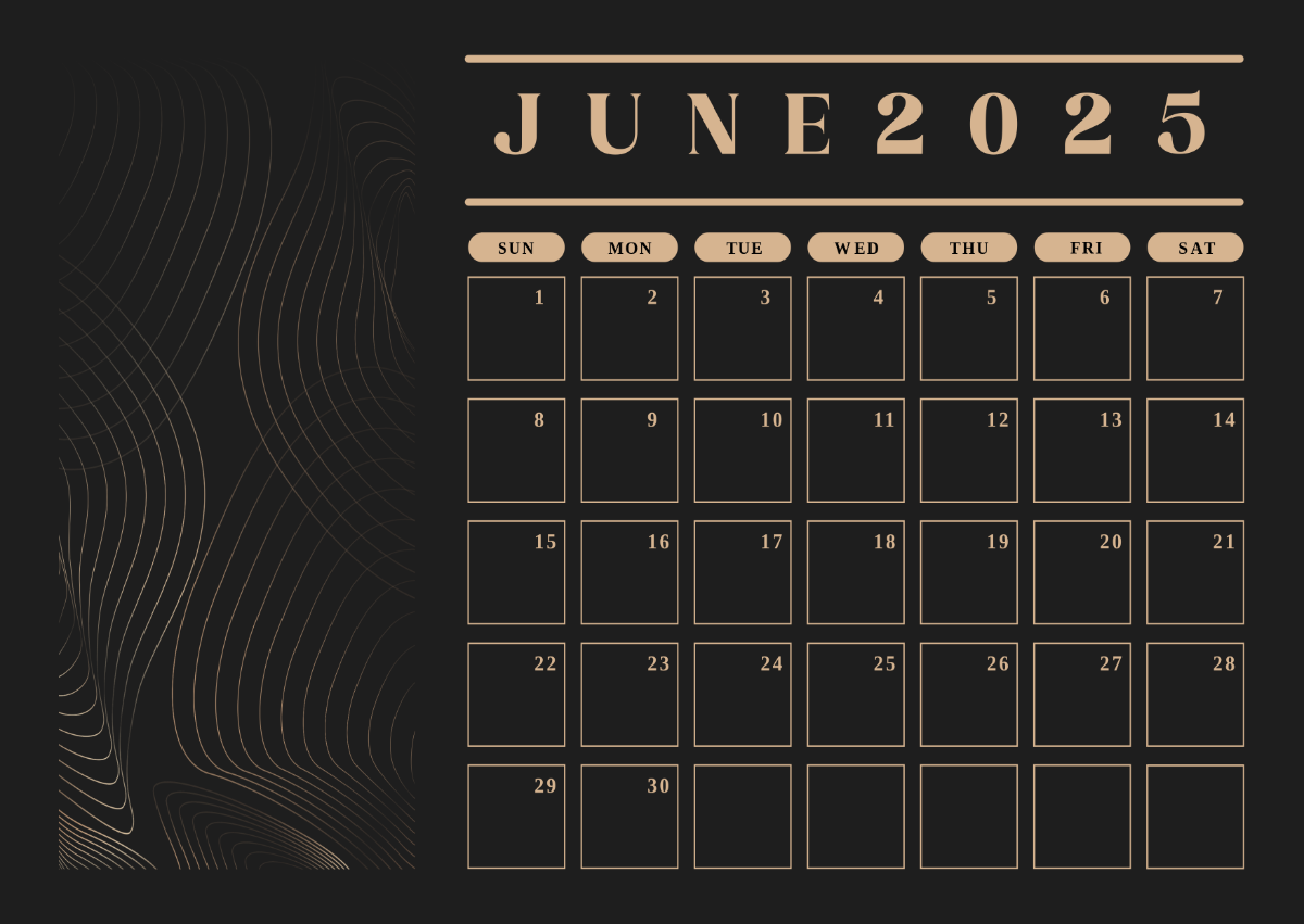 Free June 2025 Calendar Templates To Edit Online within June 2025 Calendar Black Background