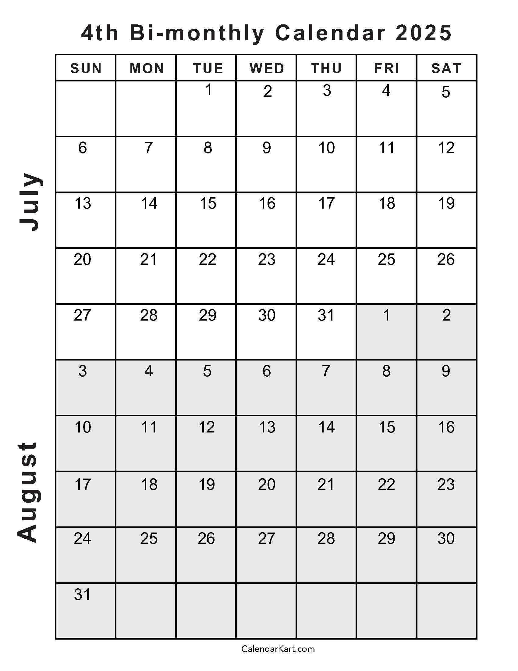 Free Printable July August 2025 Calendar | Calendarkart for June July August 2025 Calendar Editable