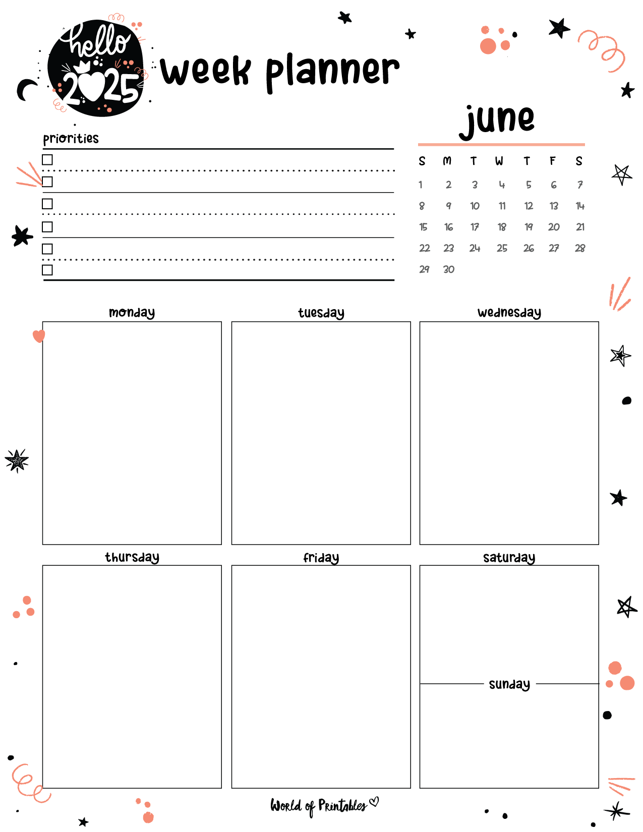 Free Printable June 2025 Planners - World Of Printables intended for June Weekly Calendar 2025 Printable