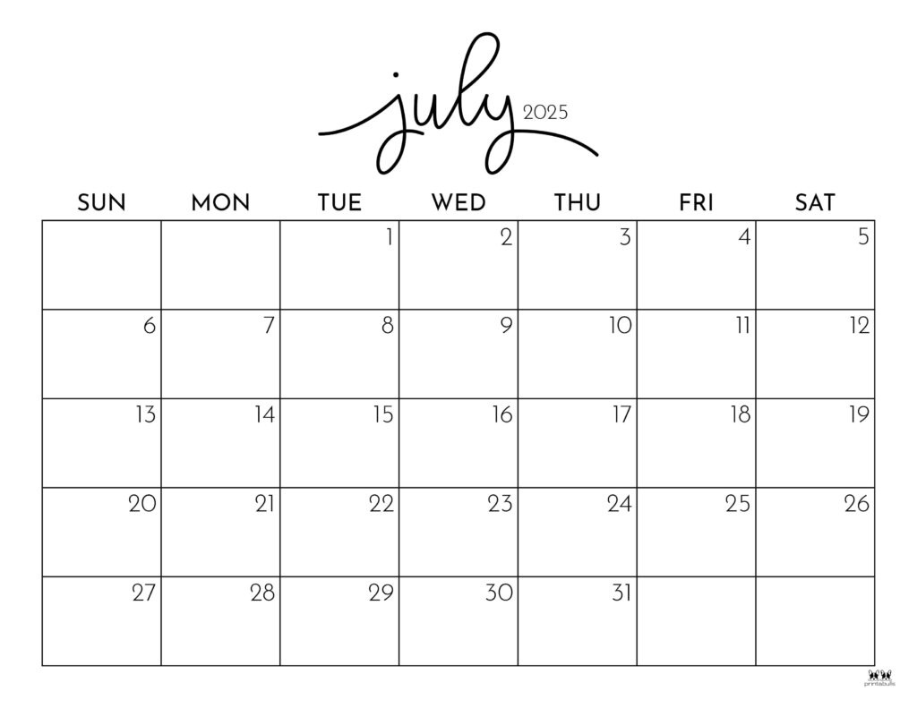 July 2025 Calendars - 107 Free Printables | Printabulls for Printable July 2025 - June 2025 Calendar
