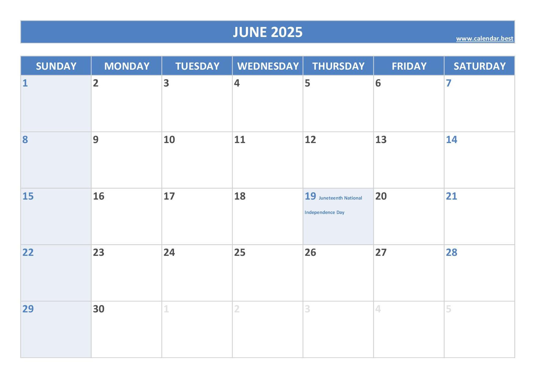 June 2025 Calendar -Calendar.best with June Calendar 2025 Holidays