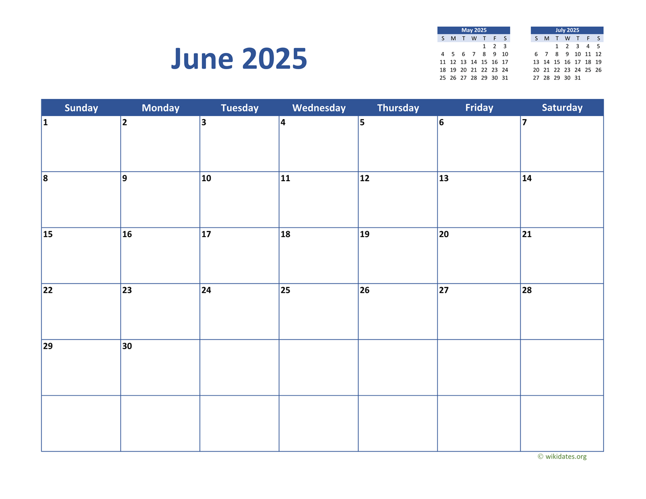 June 2025 Calendar Classic | Wikidates inside June 2025 Calendar Wiki