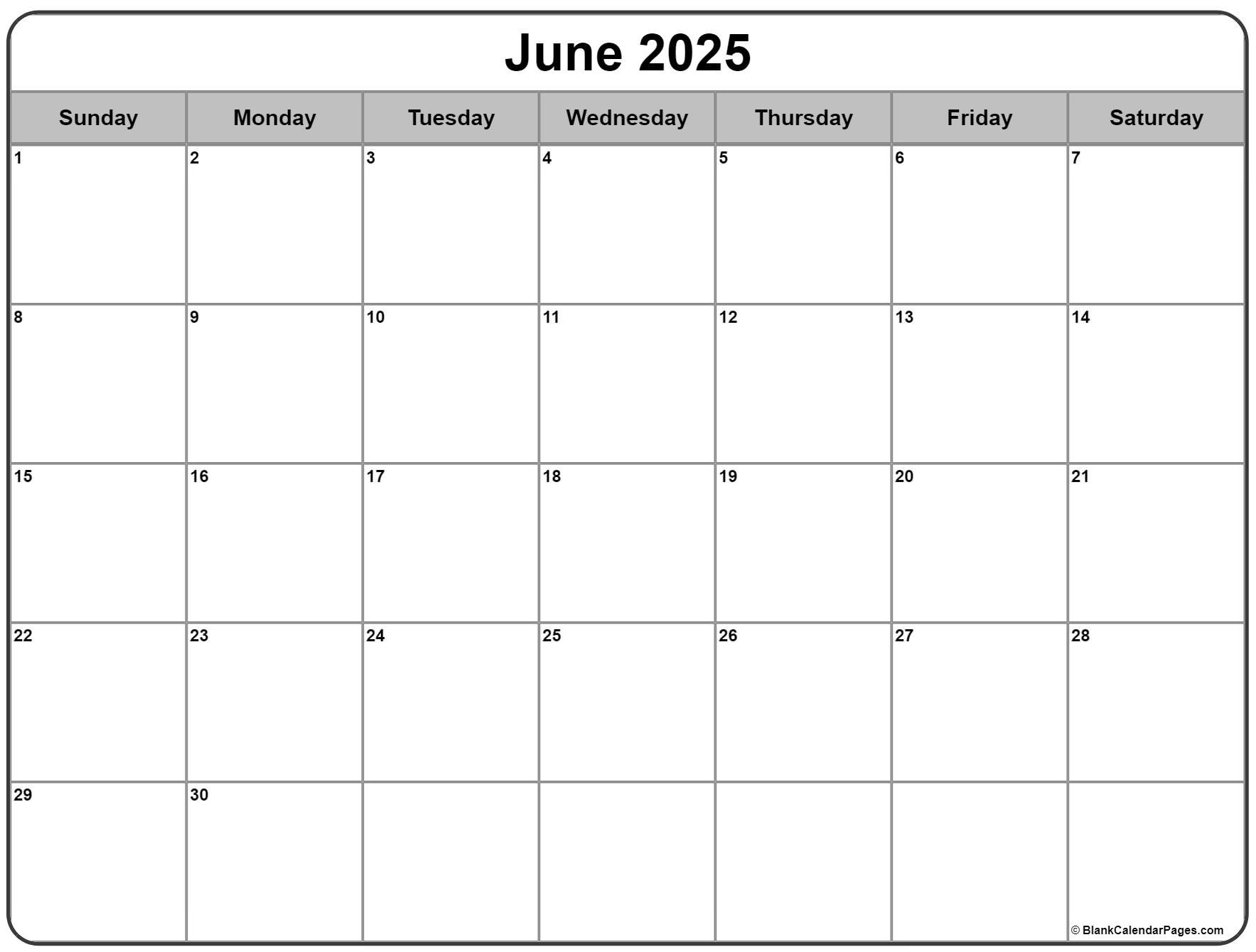 June 2025 Calendar | Free Printable Calendars intended for Calendar Printable June 2025