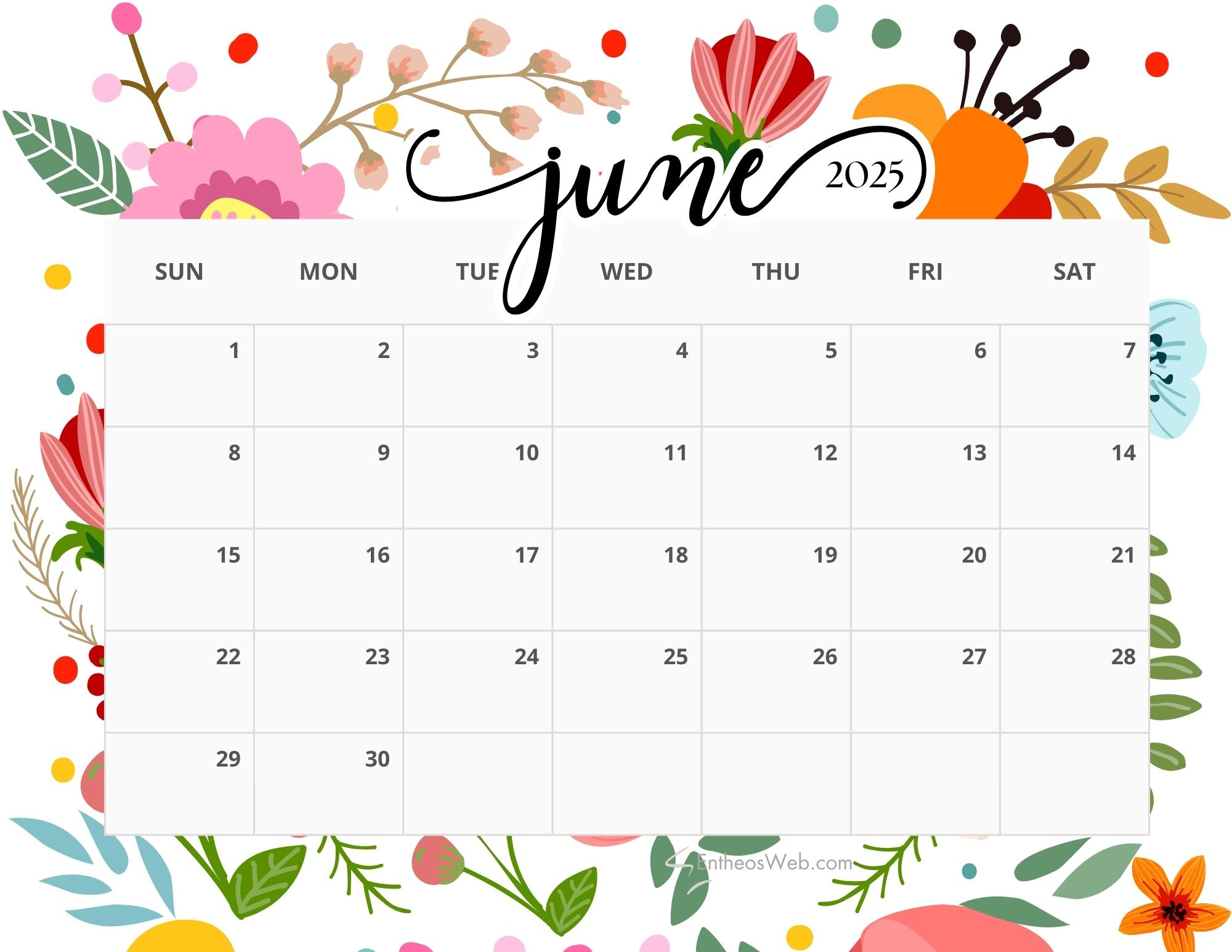 June 2025 Calendar Printables | Entheosweb inside The Calendar Of June 2025