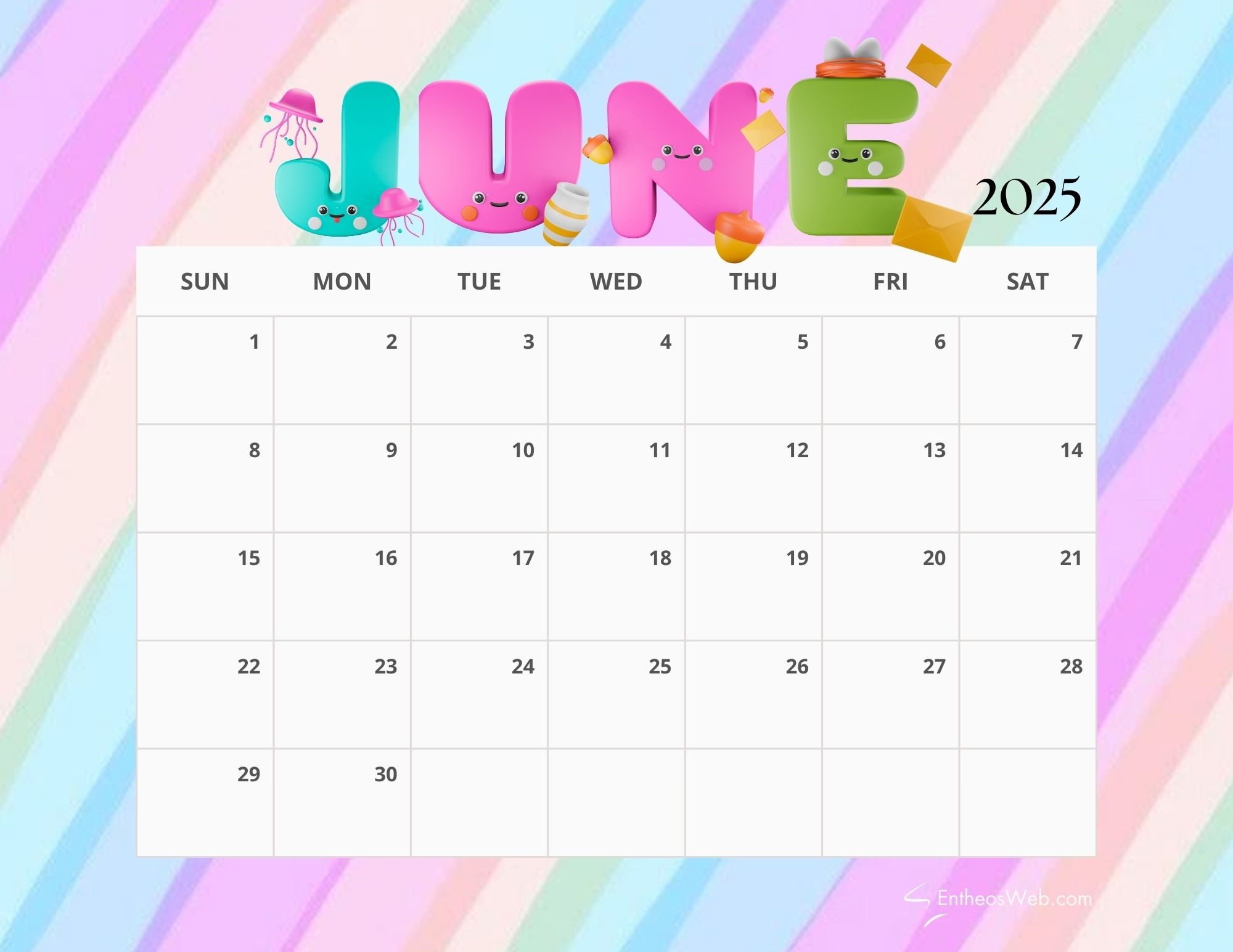 June 2025 Calendar Printables | Entheosweb intended for Cute June 2025 Printable Calendar