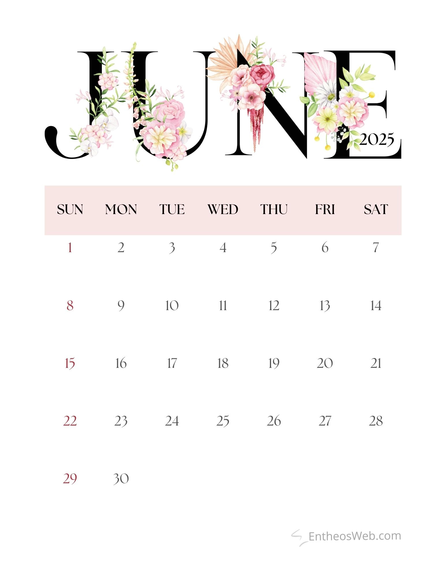 June 2025 Calendar Printables | Entheosweb regarding June To June Calendar 2025