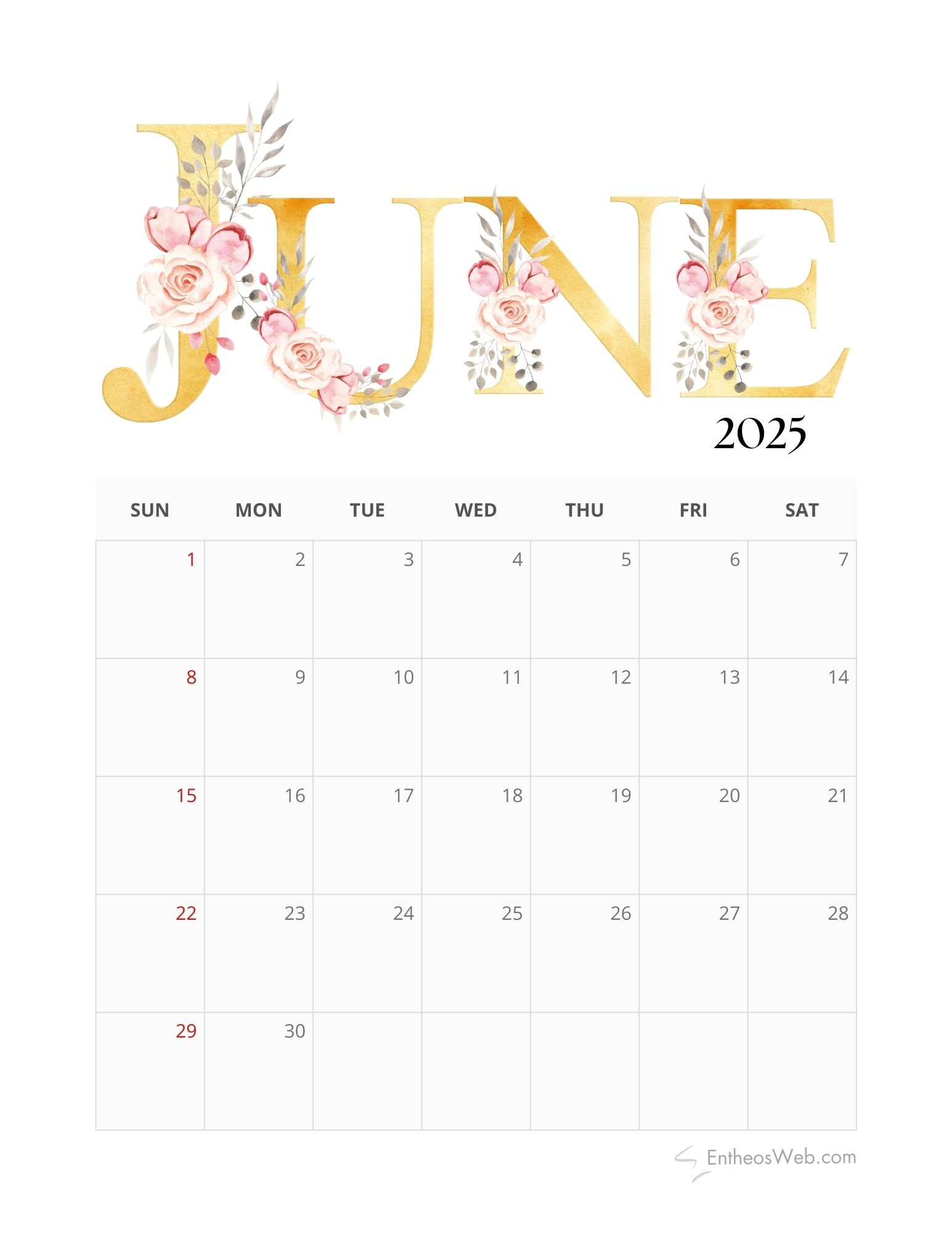 June 2025 Calendar Printables | Entheosweb within Cute Printable June 2025 Calendar