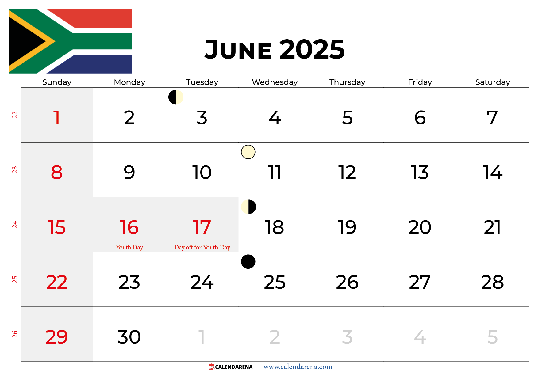 June 2025 Calendar South Africa throughout Show The Calendar For June 2025