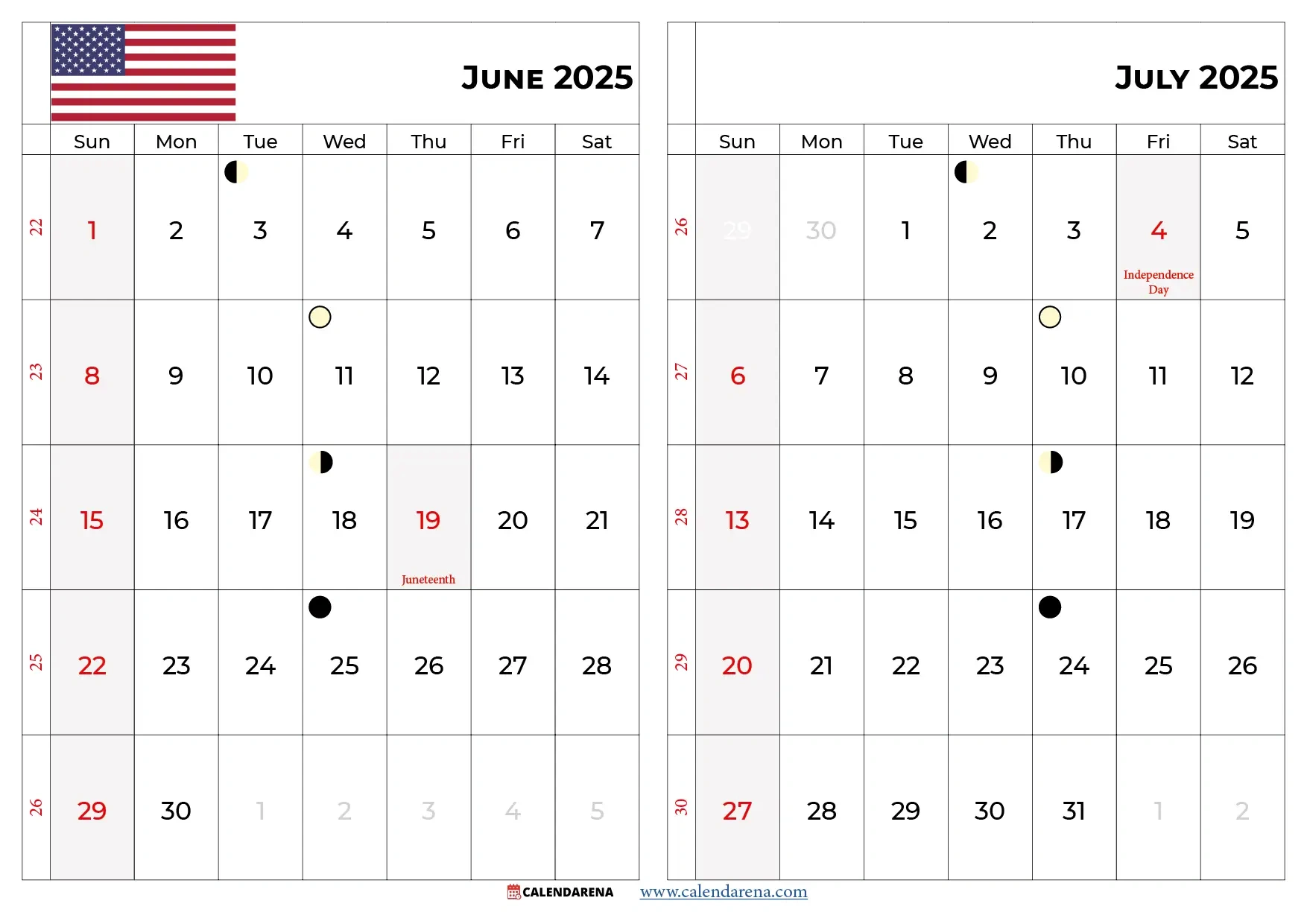 June 2025 Calendar Usa With Holidays for 2025 Calendar June July
