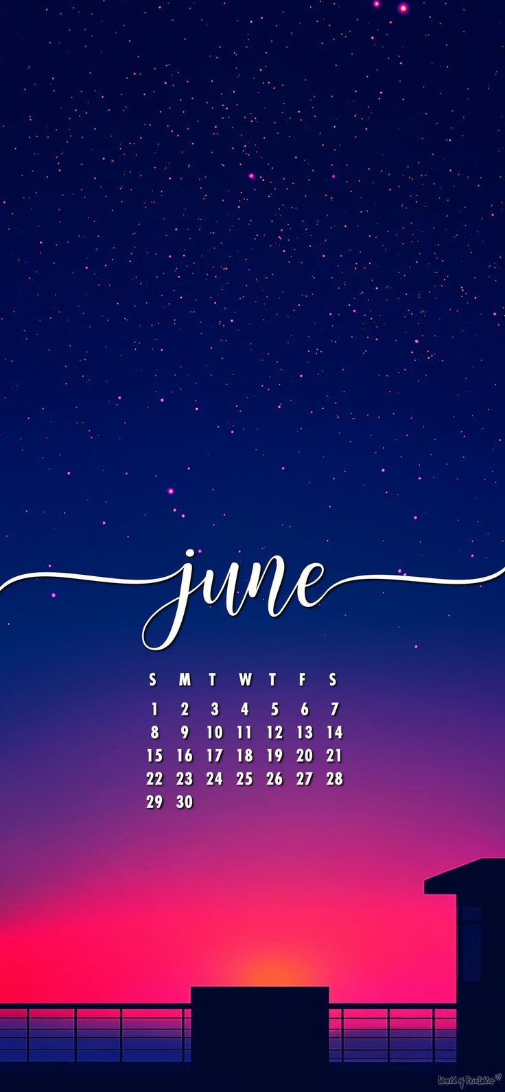 June 2025 Calendar Wallpaper With Night Sky &amp;amp; Sunset Gradient with regard to June Calendar Wallpaper 2025