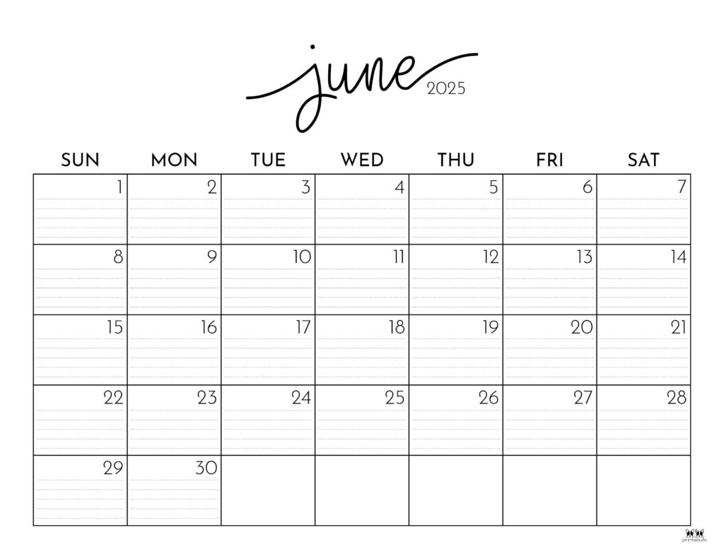 June 2025 Calendars - 107 Free Printables | Printabulls for Blank 2025 June Calendar Printable