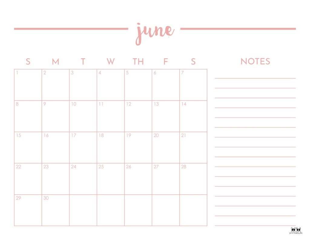 June 2025 Calendars - 107 Free Printables | Printabulls for June Calendar 2025 With Lines