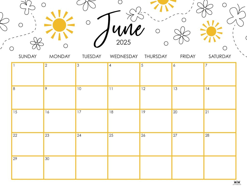 June 2025 Calendars - 107 Free Printables | Printabulls regarding Cute Printable June 2025 Calendar