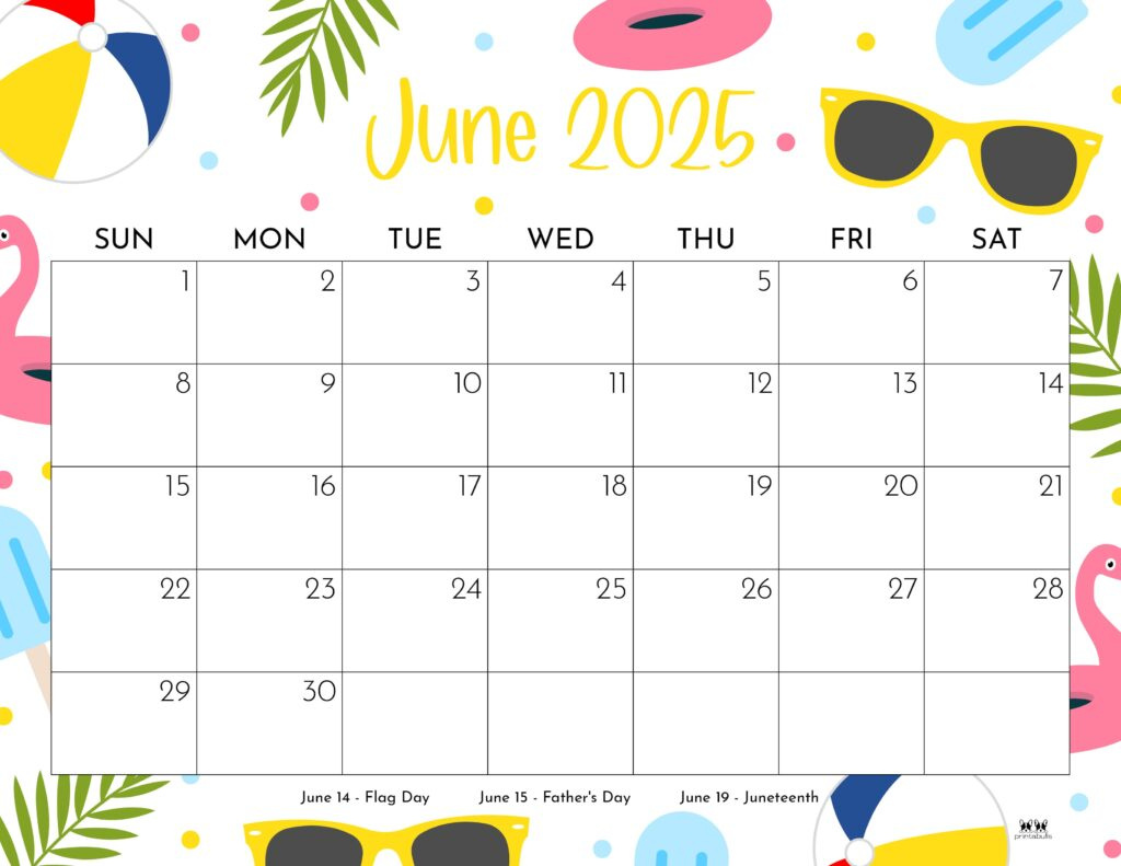June 2025 Calendars - 107 Free Printables | Printabulls within June 2025 Calendar With Holidays Printable