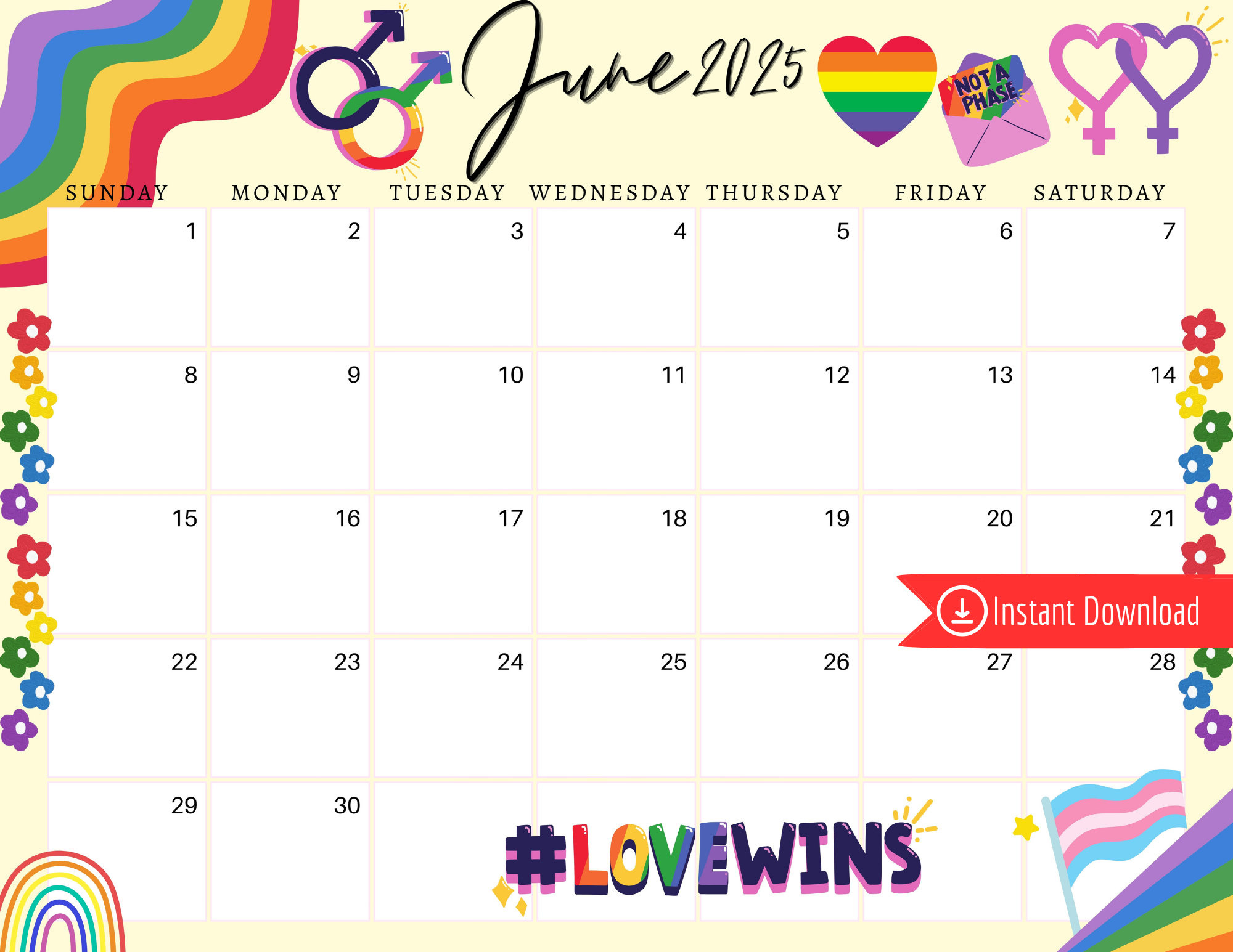 June 2025 Digital Calendar - Queer Pride Planner Editable Fillable within June Lgbt Pride Month Calendar 2025