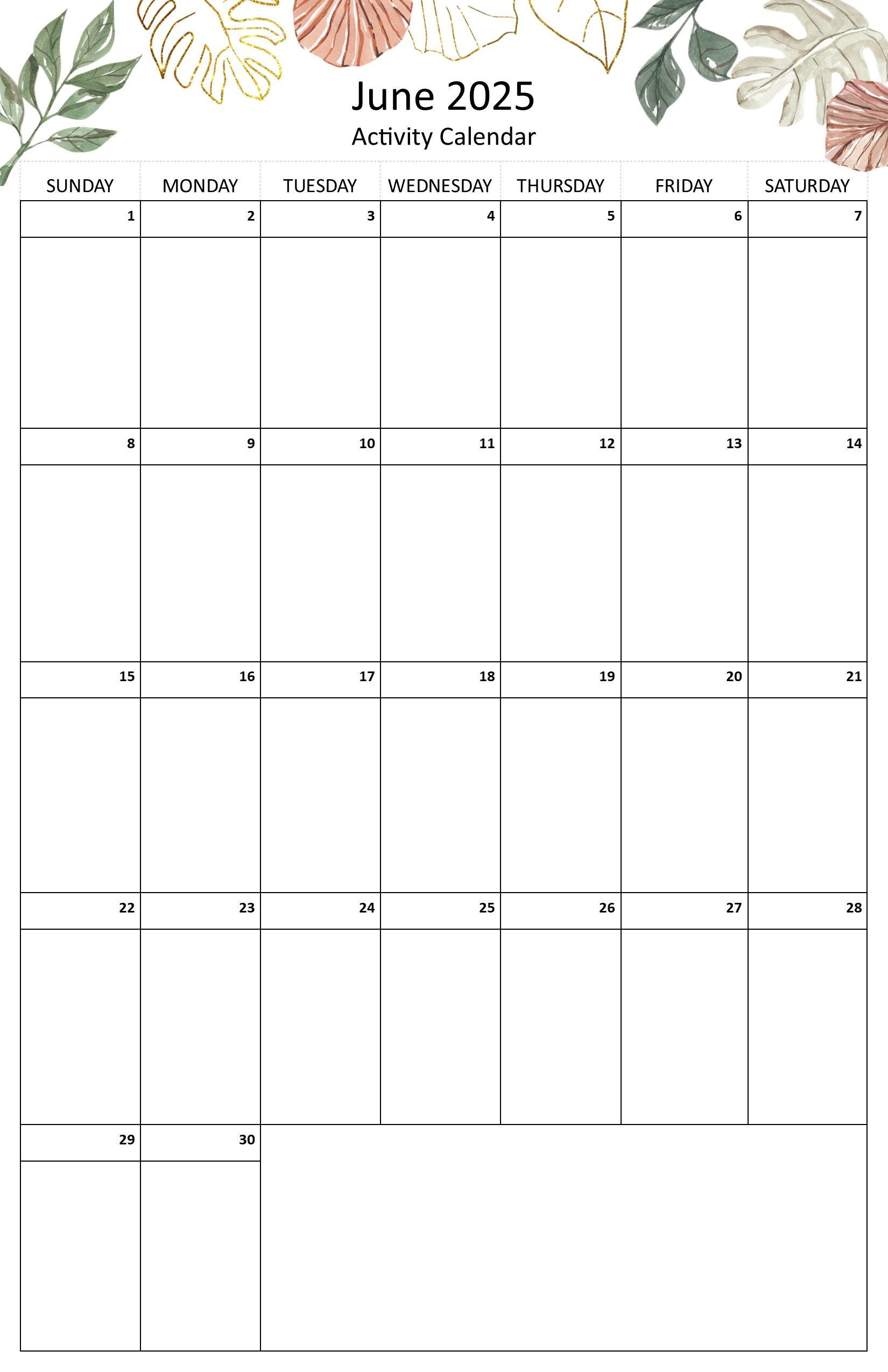 June 2025 Editable Monthly Activities Calendar For Senior Living throughout June Activity Calendar For Seniors 2025