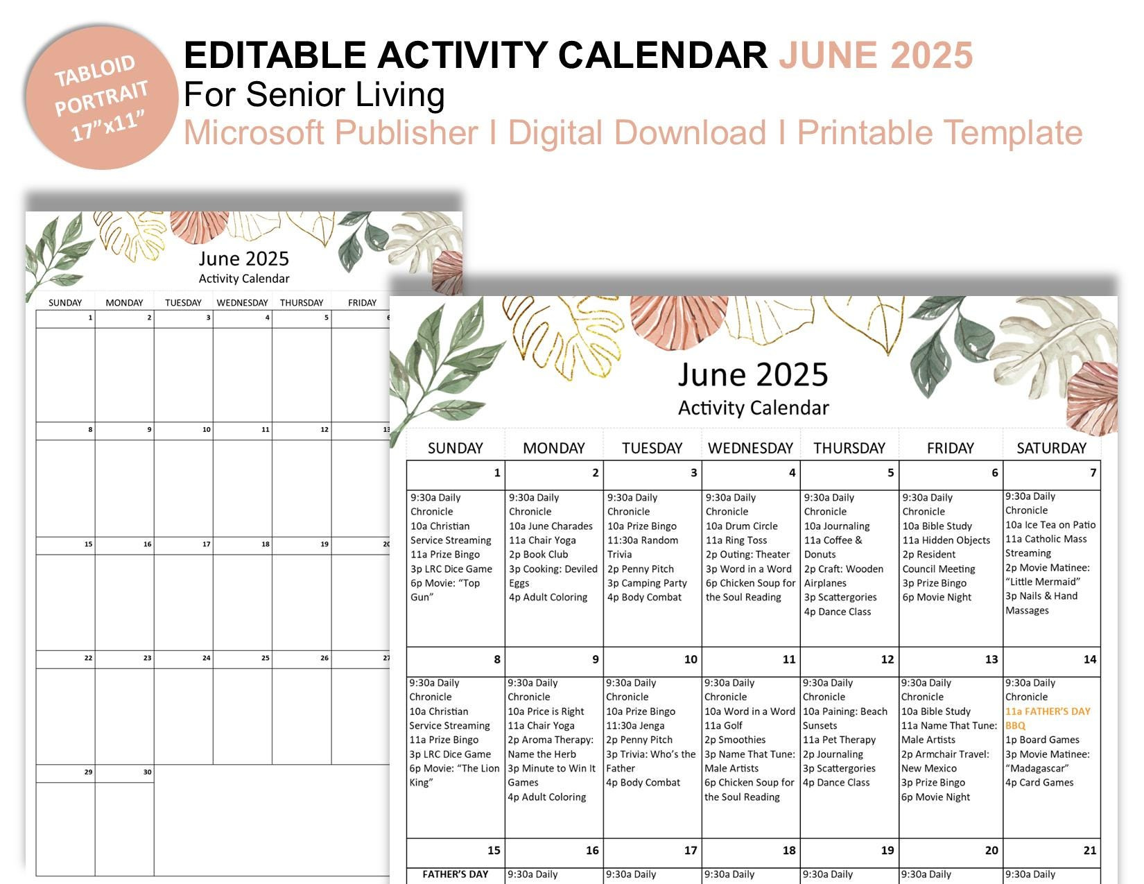 June 2025 Editable Monthly Activities Calendar For Senior Living within June Activity Calendar For Seniors 2025