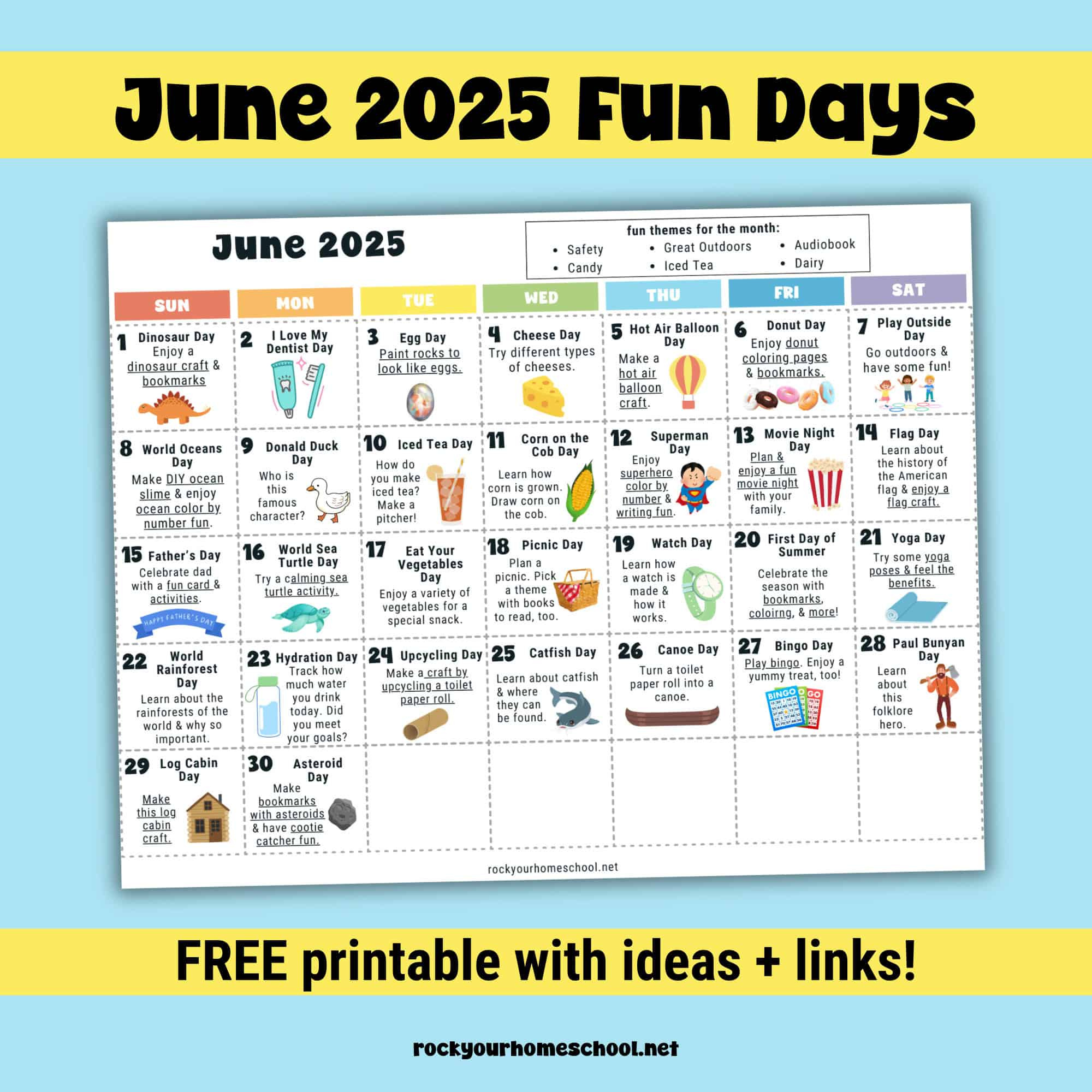 June 2025 Fun Days Calendar (Color) - Rock Your Homeschool inside June Activity Calendar For Seniors 2025