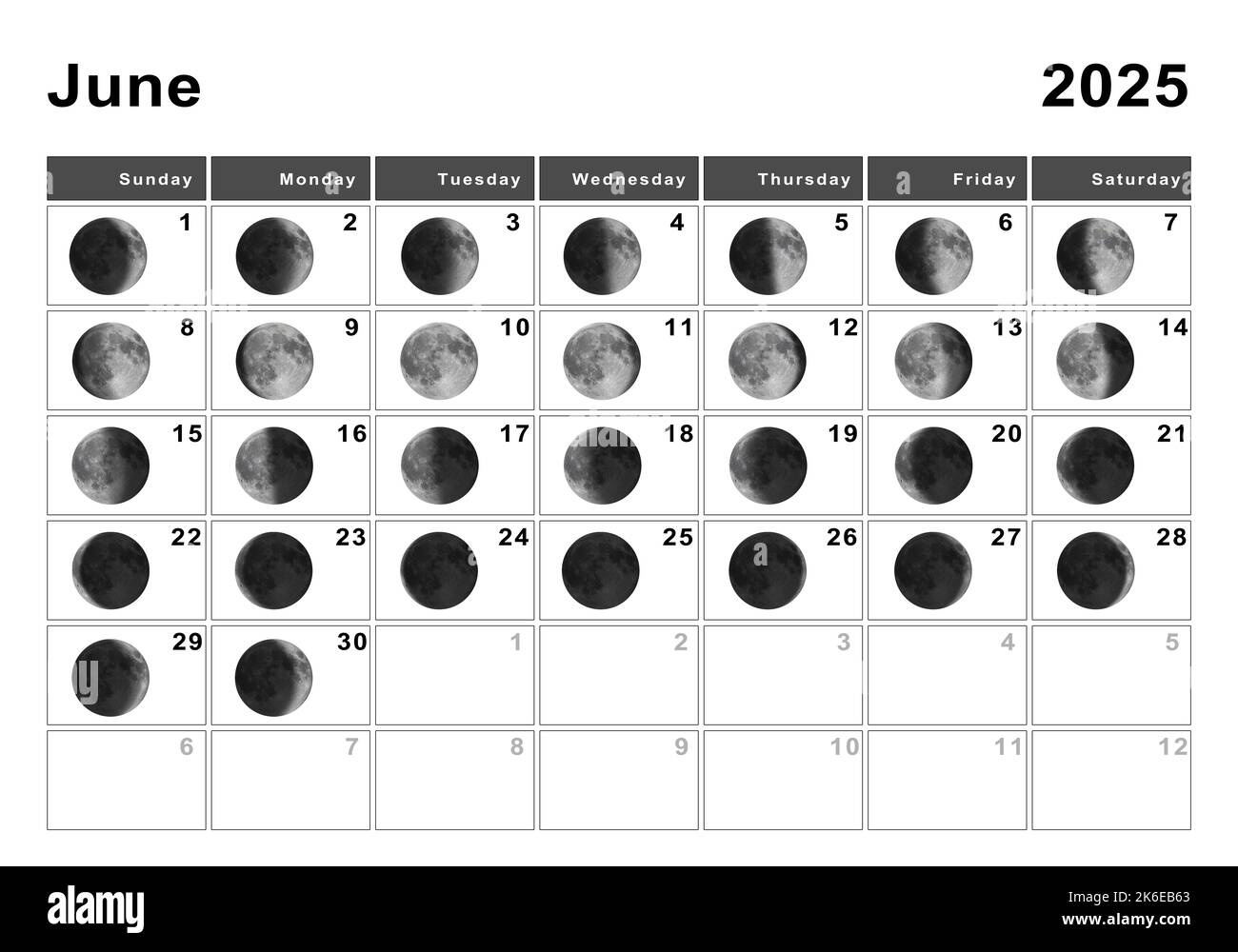 June 2025 Lunar Calendar, Moon Cycles, Moon Phases Stock Photo - Alamy throughout June Full Moon Calendar 2025