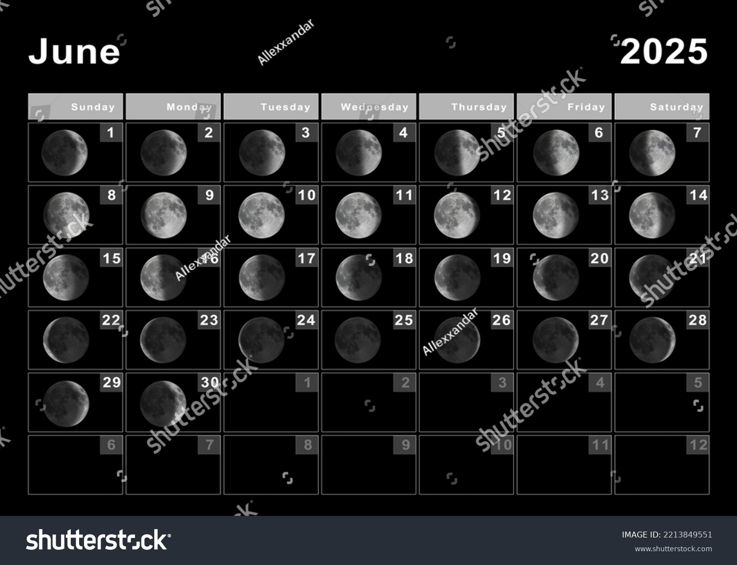 June 2025 Lunar Calendar Moon Cycles Stock Illustration 2213849551 in Moon Calendar June 2025
