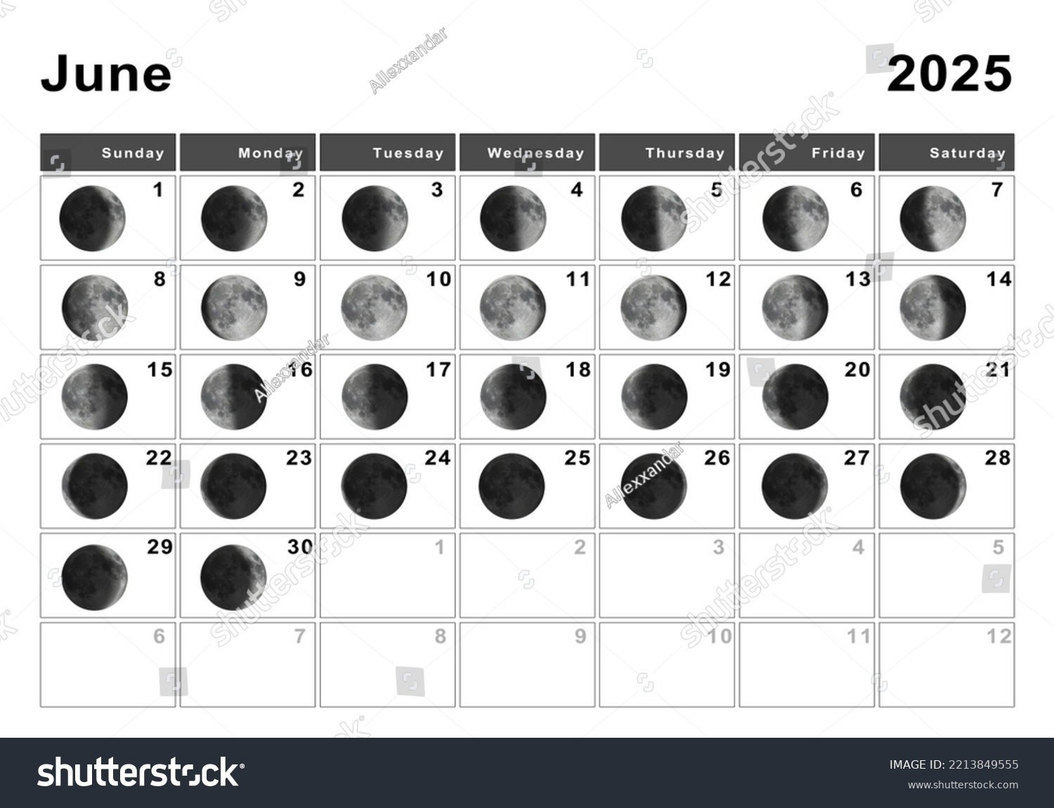 June 2025 Lunar Calendar Moon Cycles Stock Illustration 2213849555 with regard to Moon Calendar June 2025