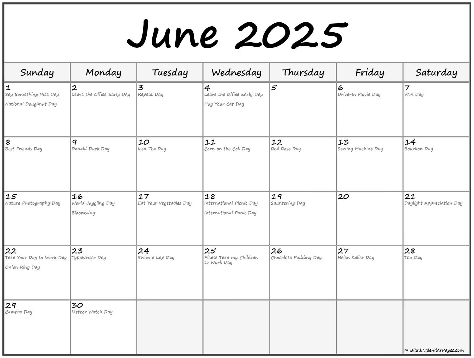 June 2025 With Holidays Calendar inside National Day Calendar For June 2025