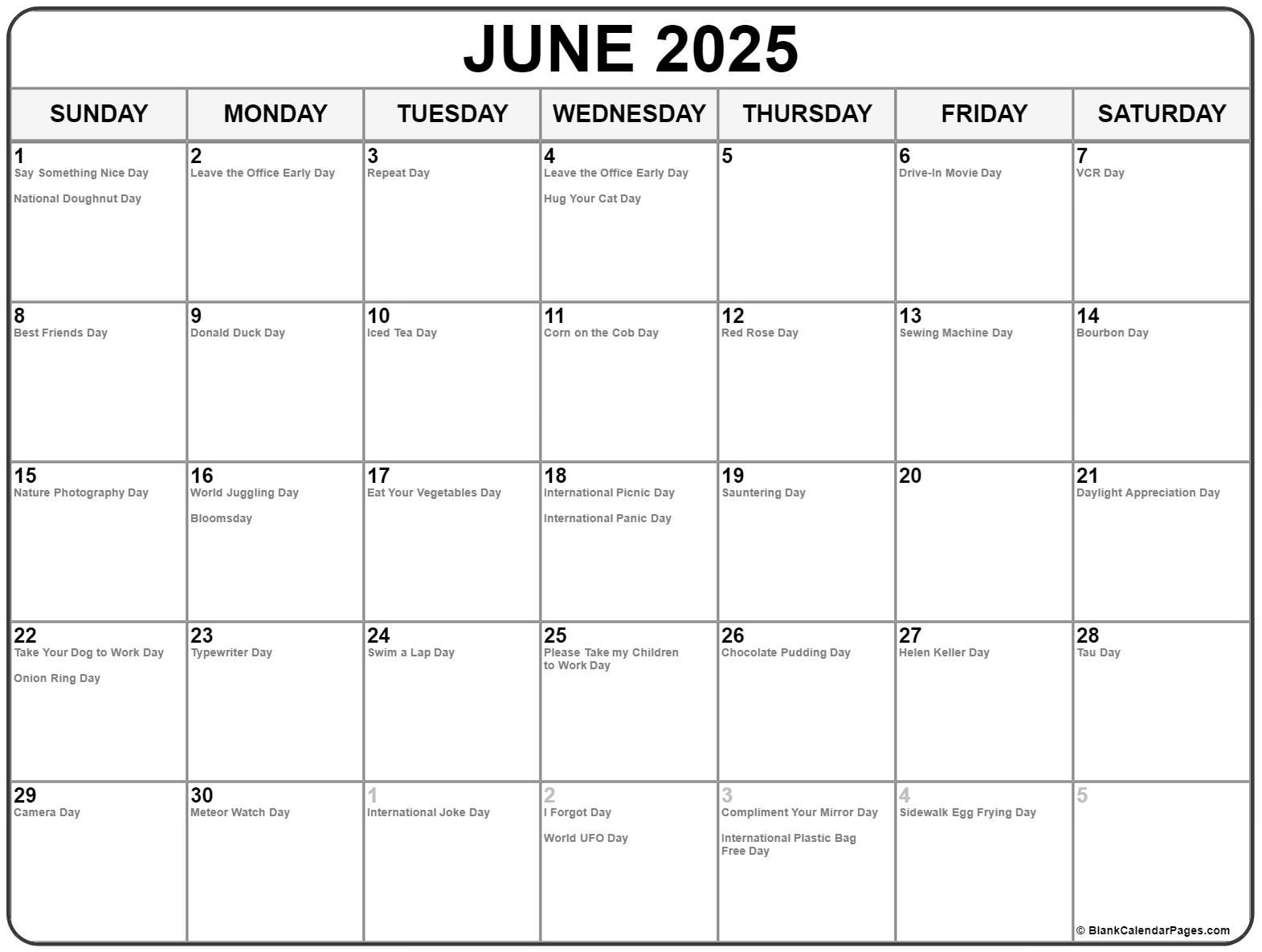 June 2025 With Holidays Calendar within National Days In June 2025 Calendar