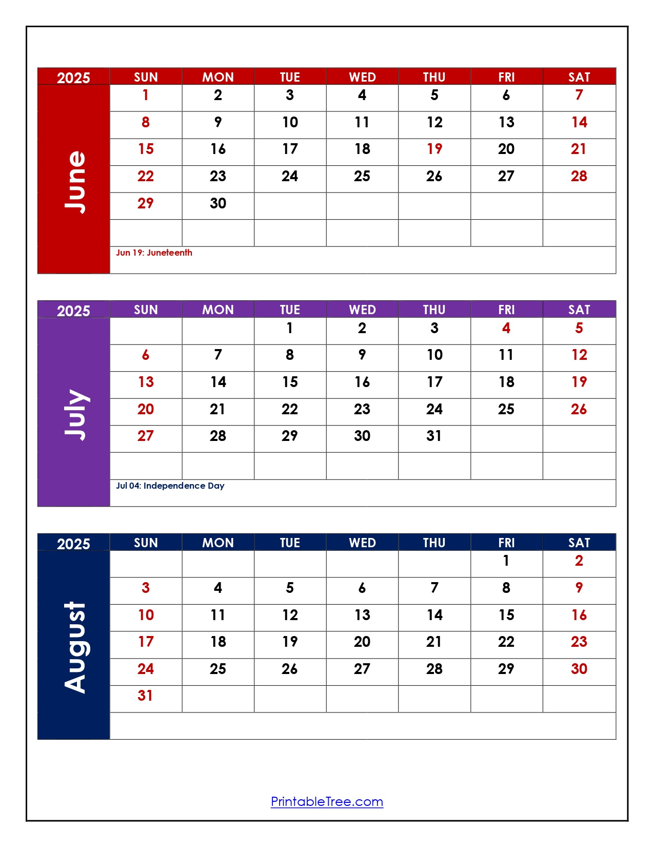 June To August 2025 Calendar Printable Pdf | Three Months Calendar throughout June To August Calendar 2025