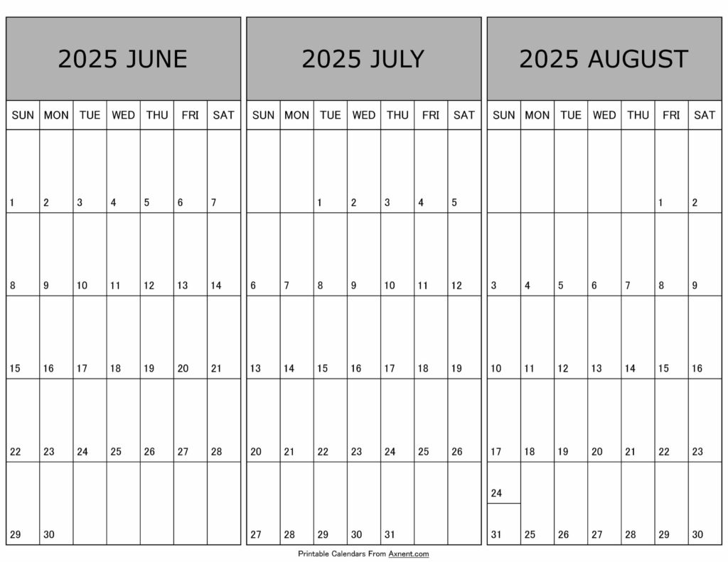 June To August Calendar 2025 Templates - Three Months regarding 3 Month Calendar 2025 June July August