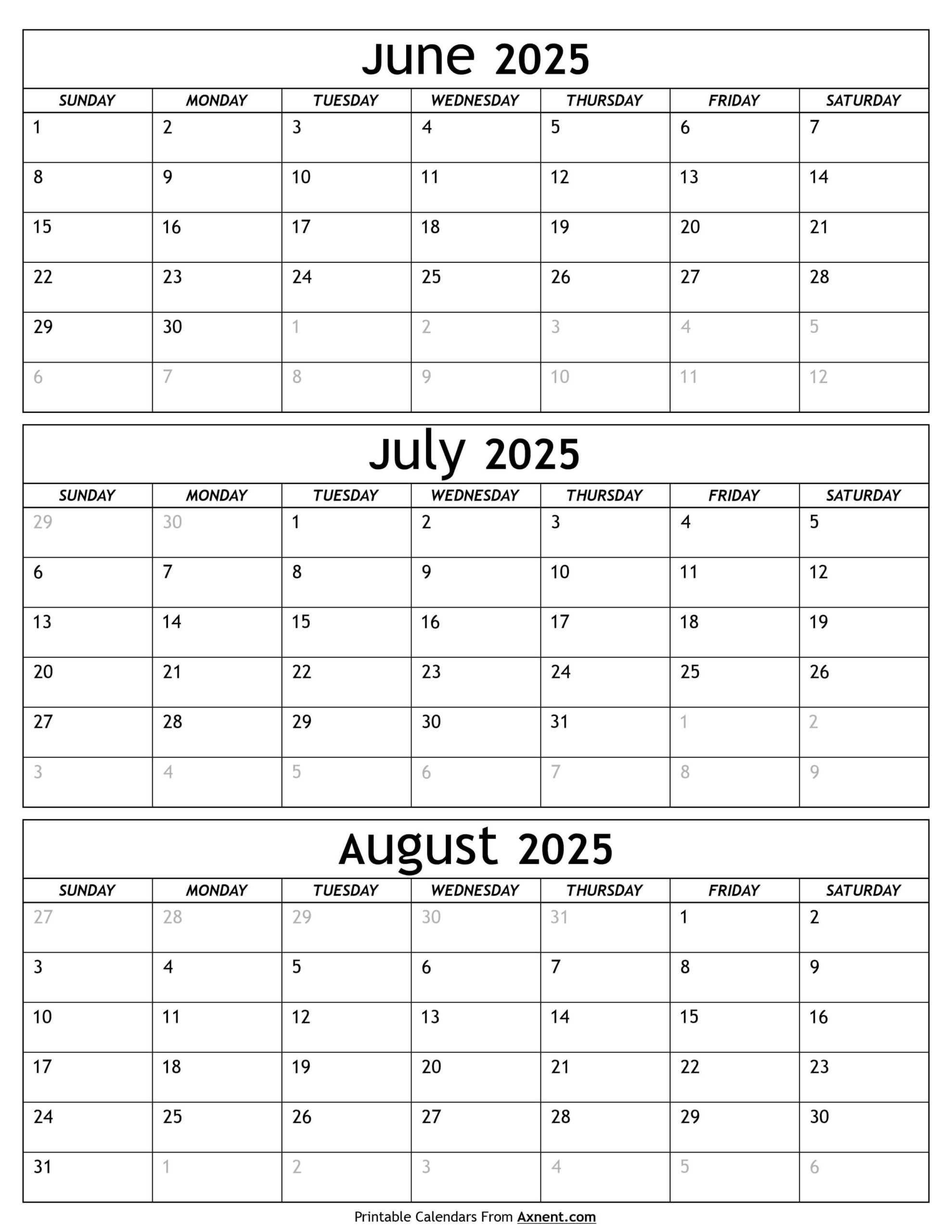 June To August Calendar 2025 Templates - Three Months within June August Calendar 2025