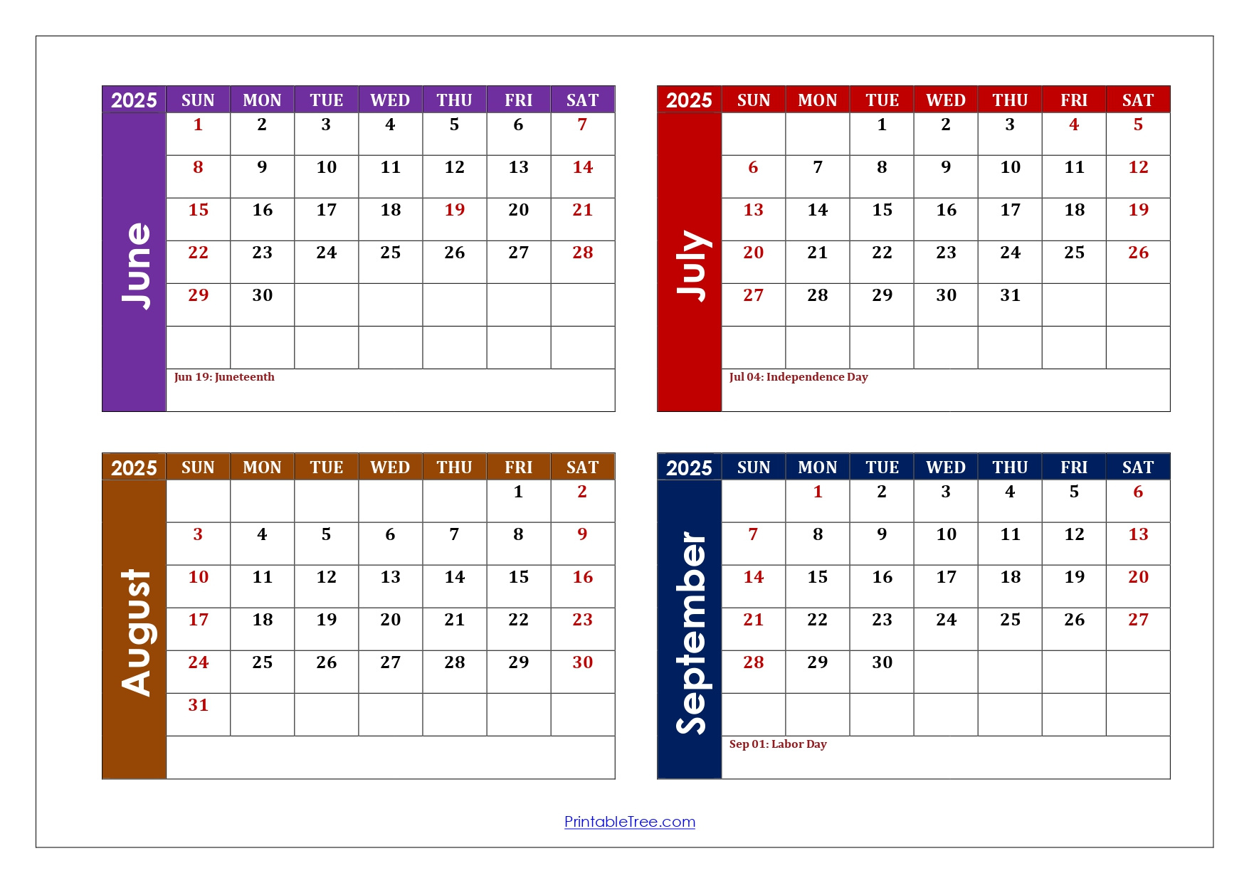June To September 2025 Calendar Printable Pdf | Four Months Calendar throughout June July August September 2025 Calendar