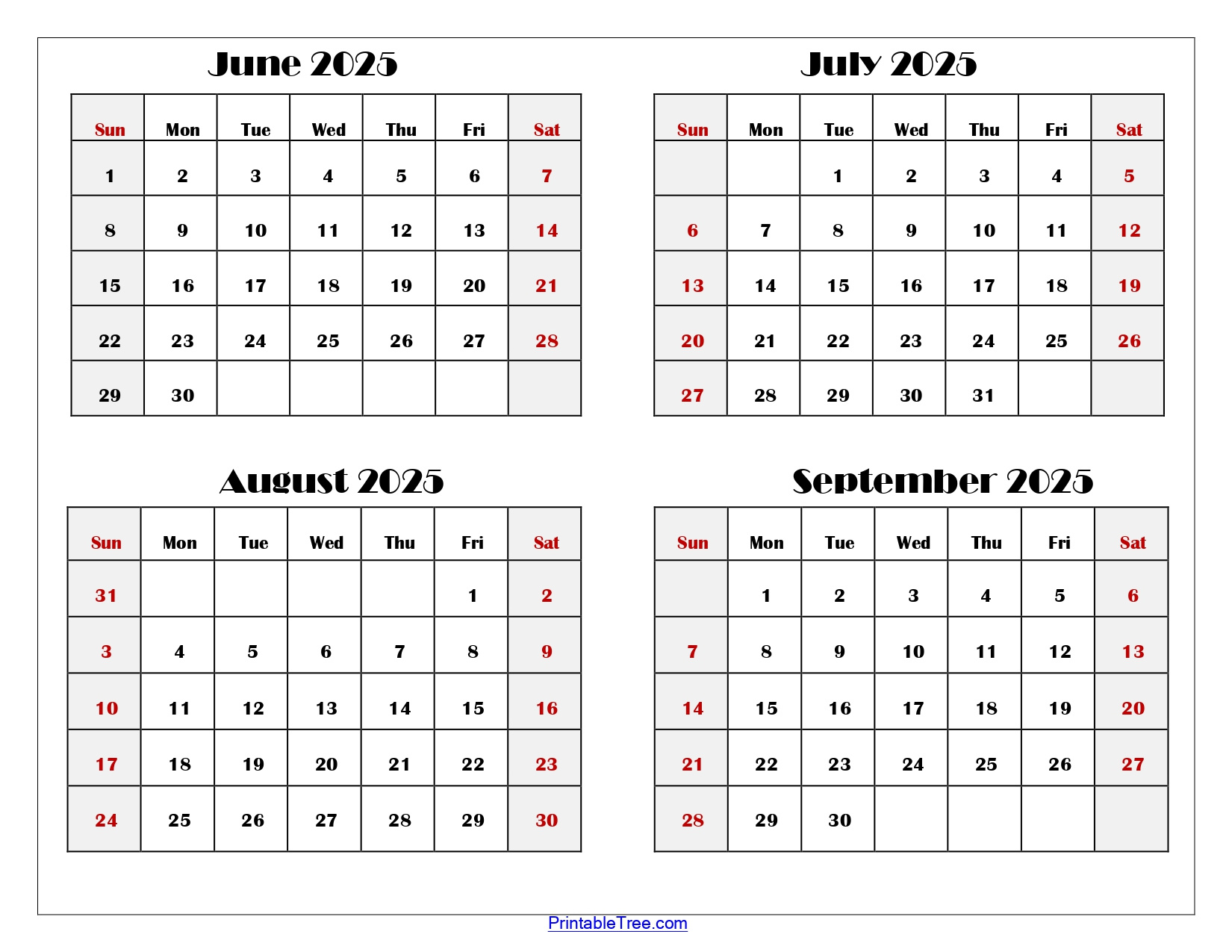 June To September 2025 Calendar Printable Pdf | Four Months Calendar within June July August September Calendar 2025