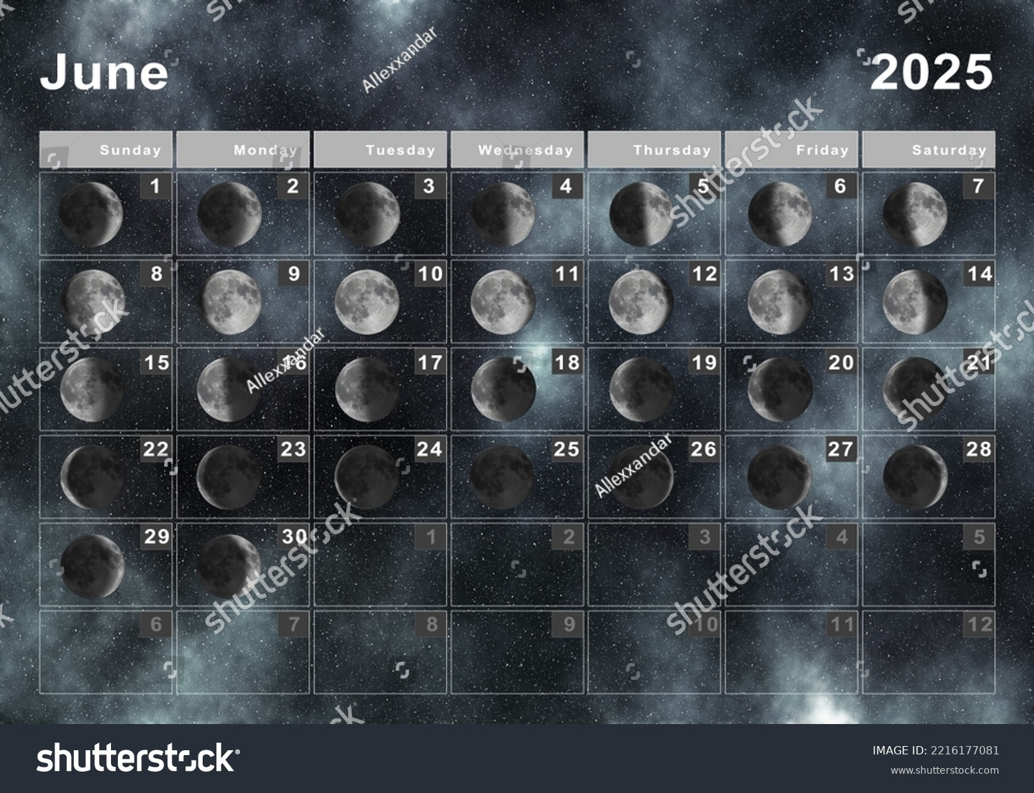 Juni 2025 Mondkalender, Mondzyklen, Mondphasen: Stockillustration with regard to June Full Moon Calendar 2025