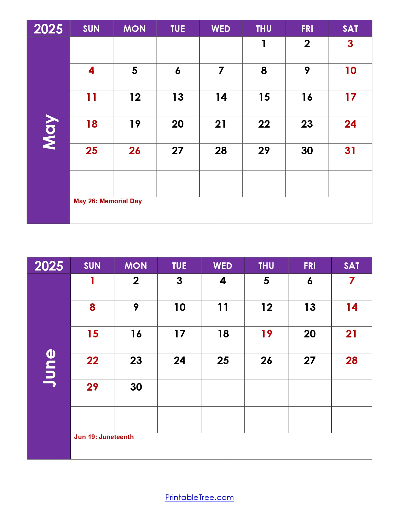 May And June 2025 Calendar Printable Pdf | Two Months Calendar with Printable Calendar For May And June 2025