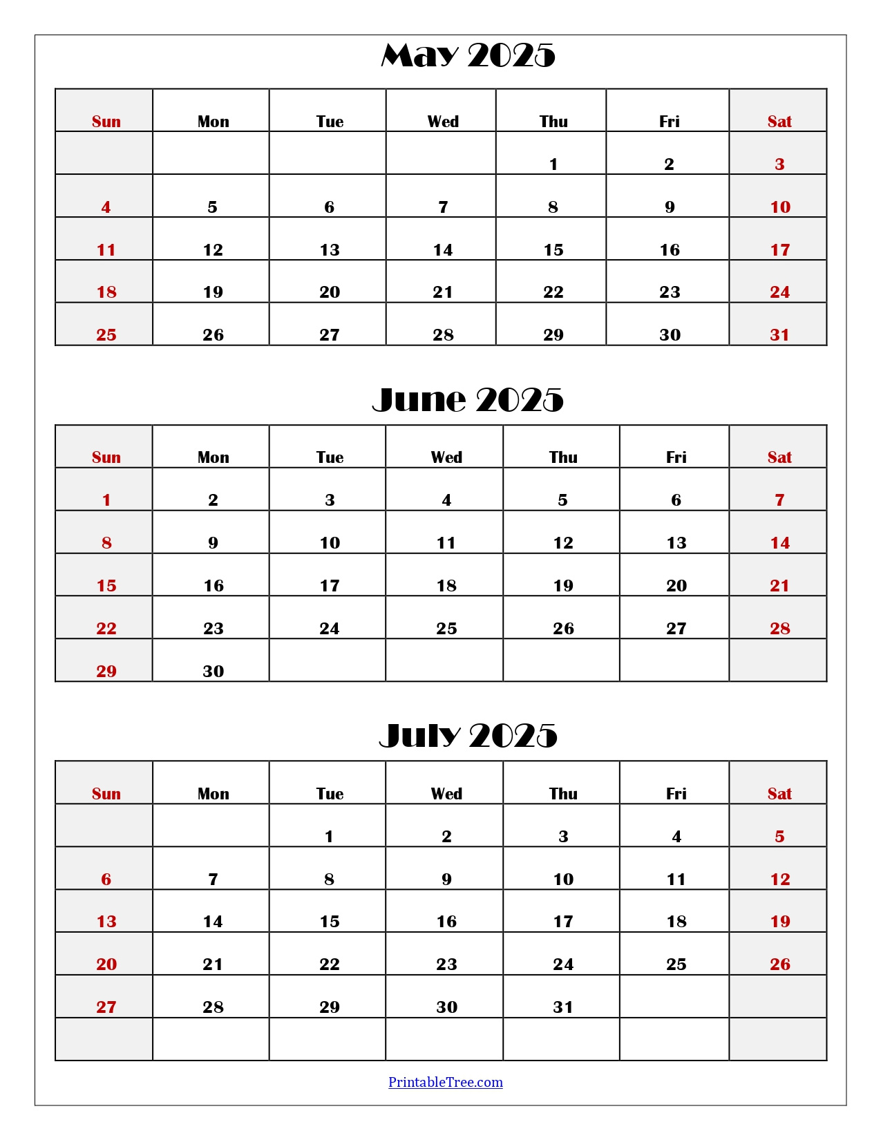 May To July 2025 Calendar Printable Pdf | Three Months Calendar within Calendar For May June And July 2025