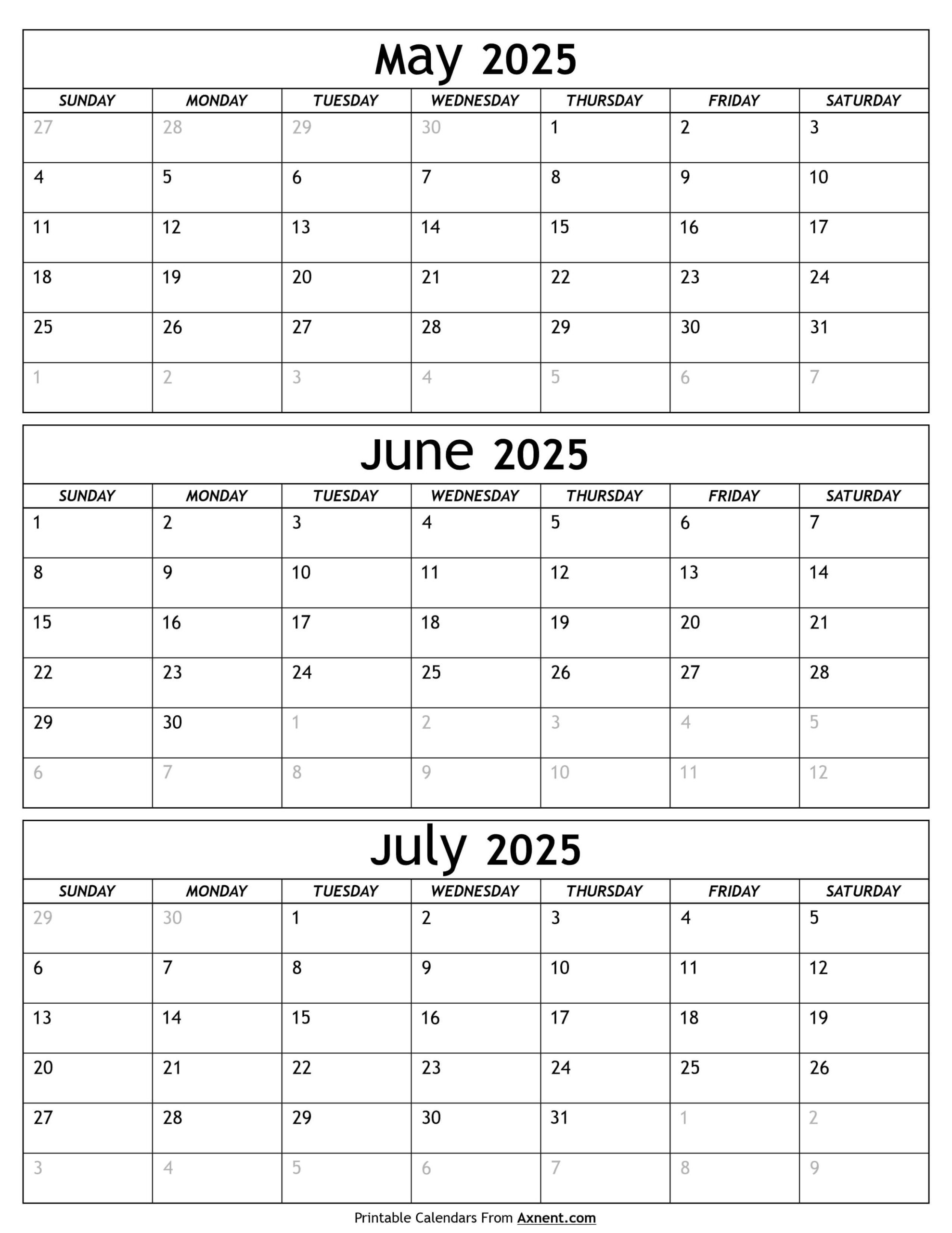 May To July Calendar 2025 Templates - Three Months pertaining to May June July 2025 Calendar Printable