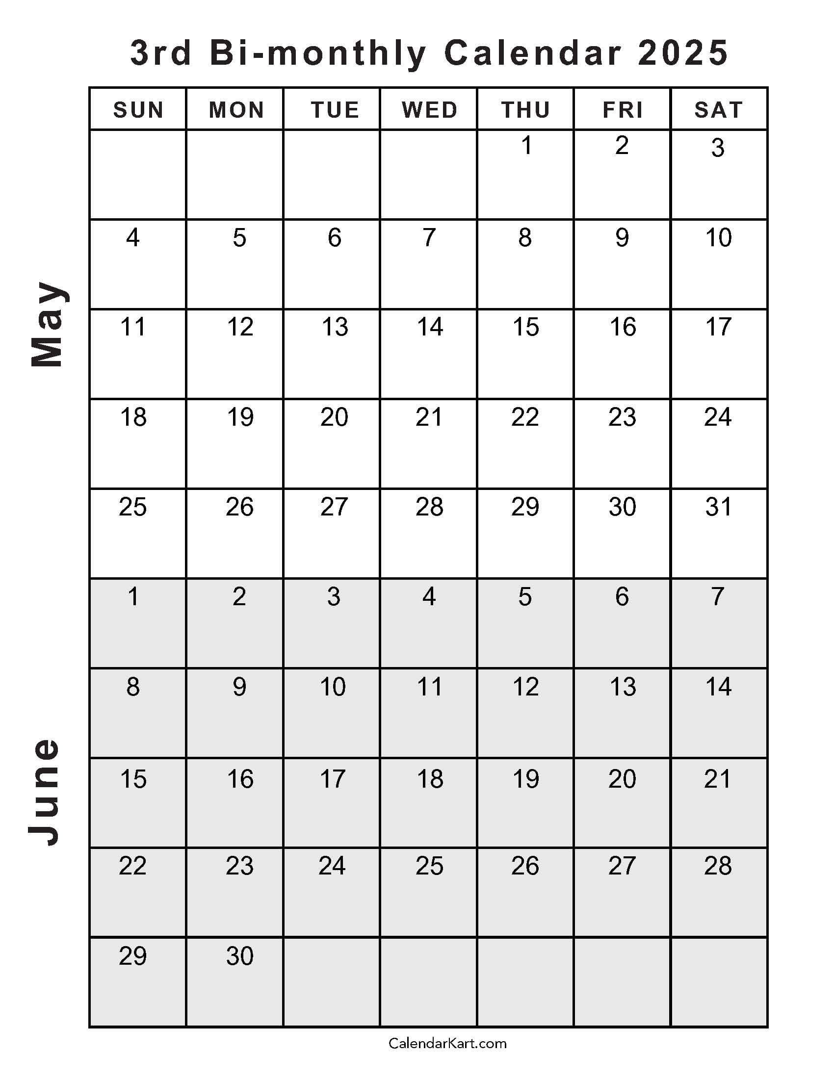 Printable May June 2025 Calendar Templates | Calendarkart inside Printable Calendar For May And June 2025