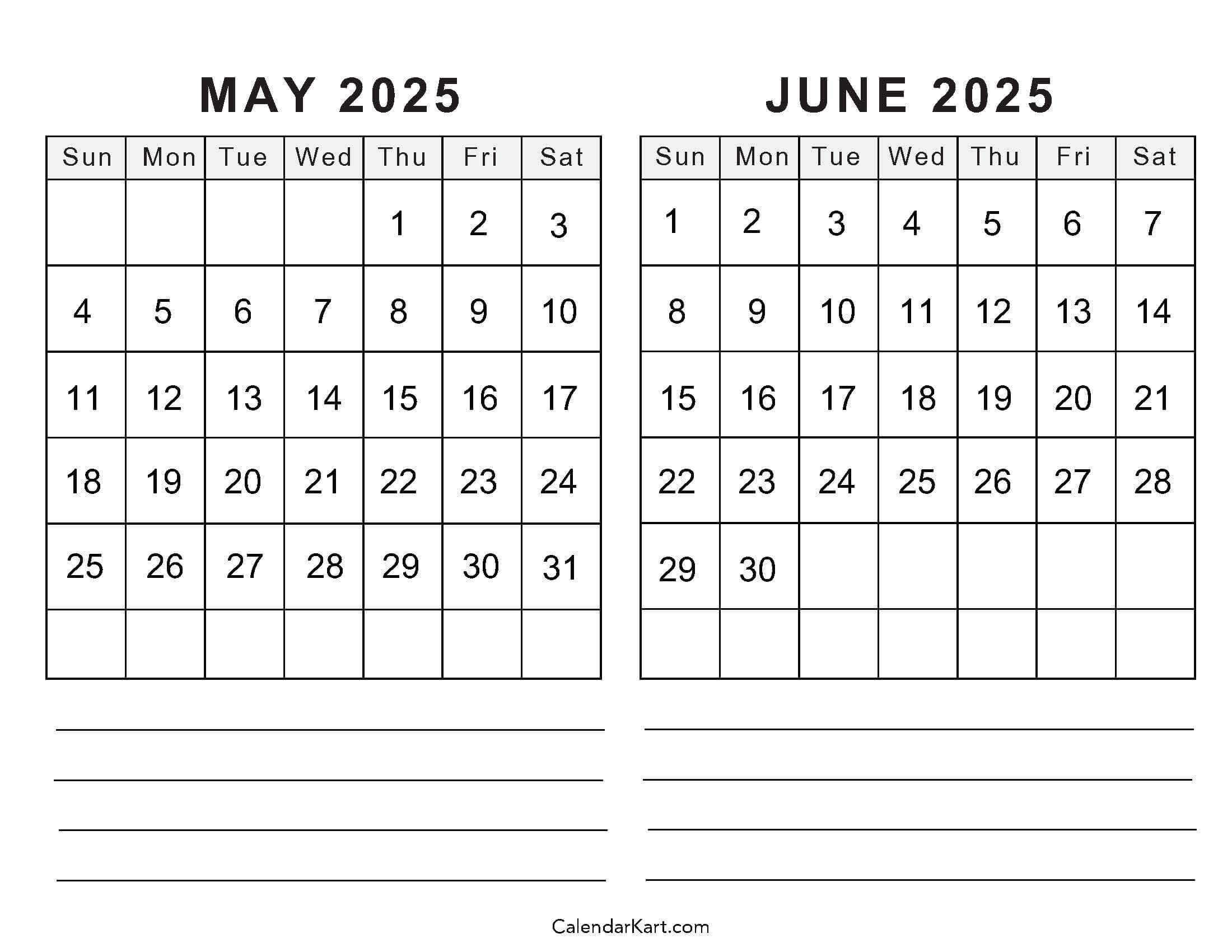 Printable May June 2025 Calendar Templates | Calendarkart regarding May - June 2025 Calendar