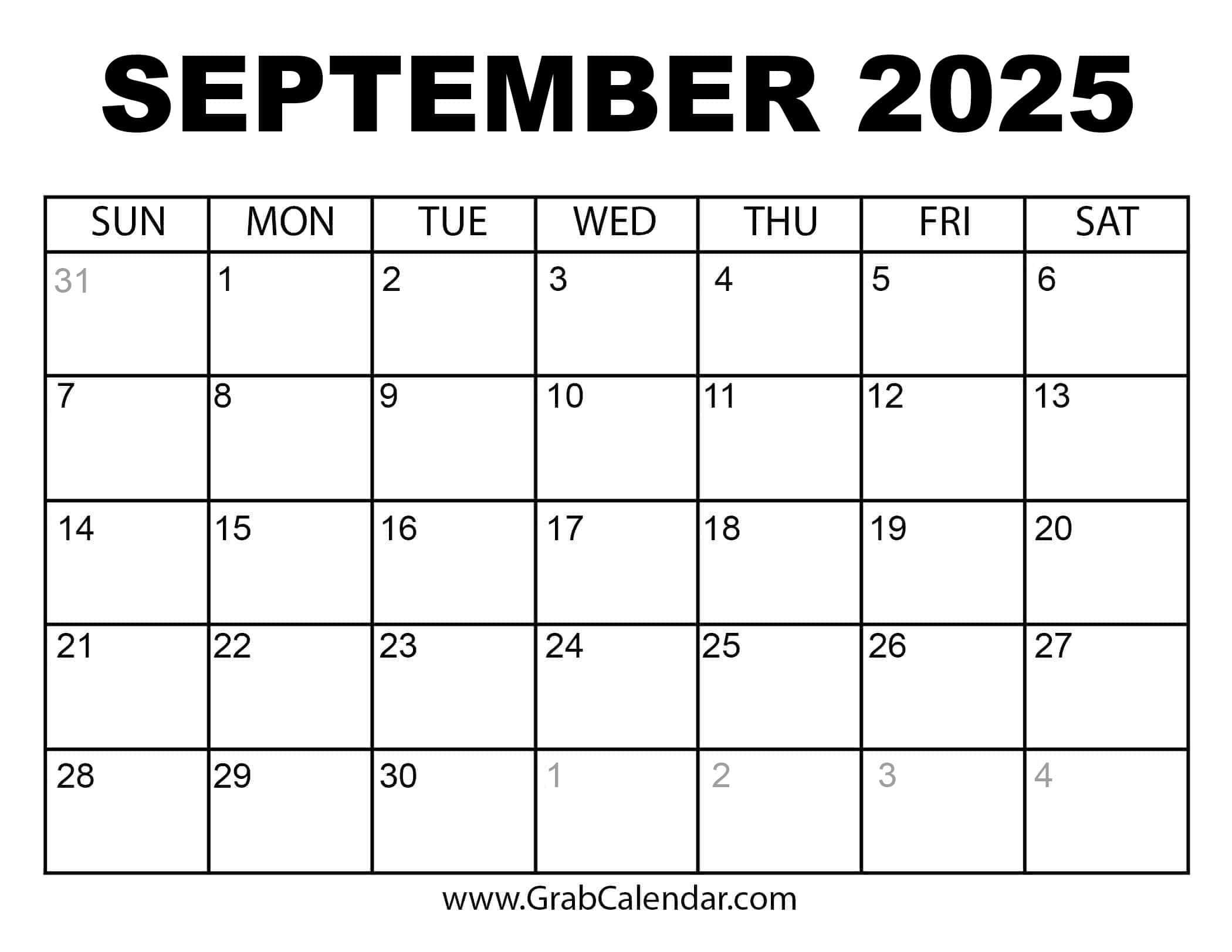 Printable September 2025 Calendar within Printable Calendar September 2024 - June 2025